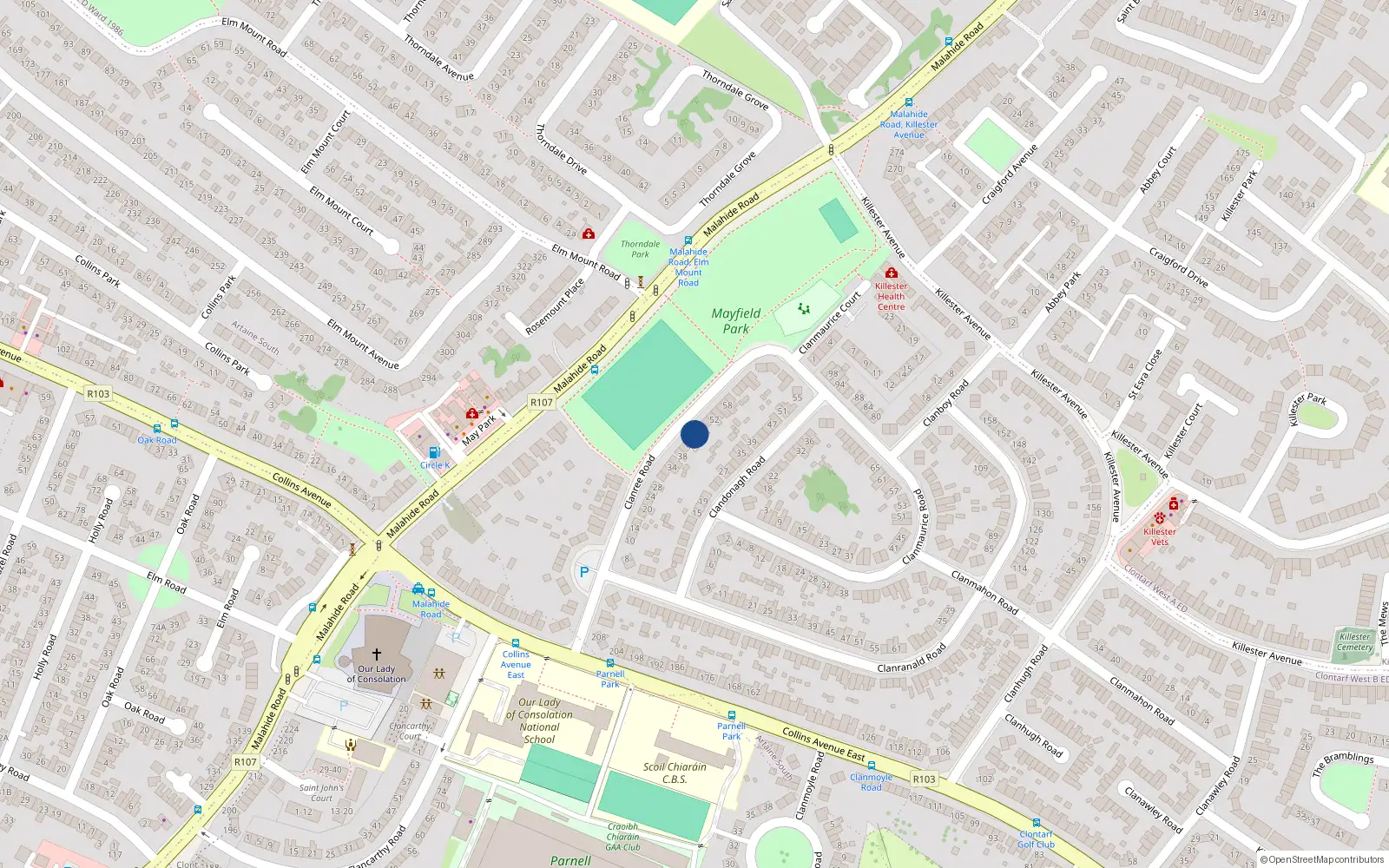 Overhead map showing the location of 46 Clanree Road, Donnycarney, Dublin 5