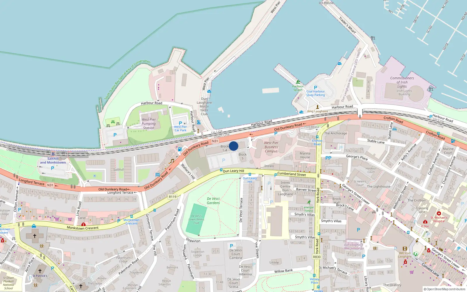 Overhead map showing the location of 46 Clearwater Cove, Old Dunleary Road, Dun Laoghaire