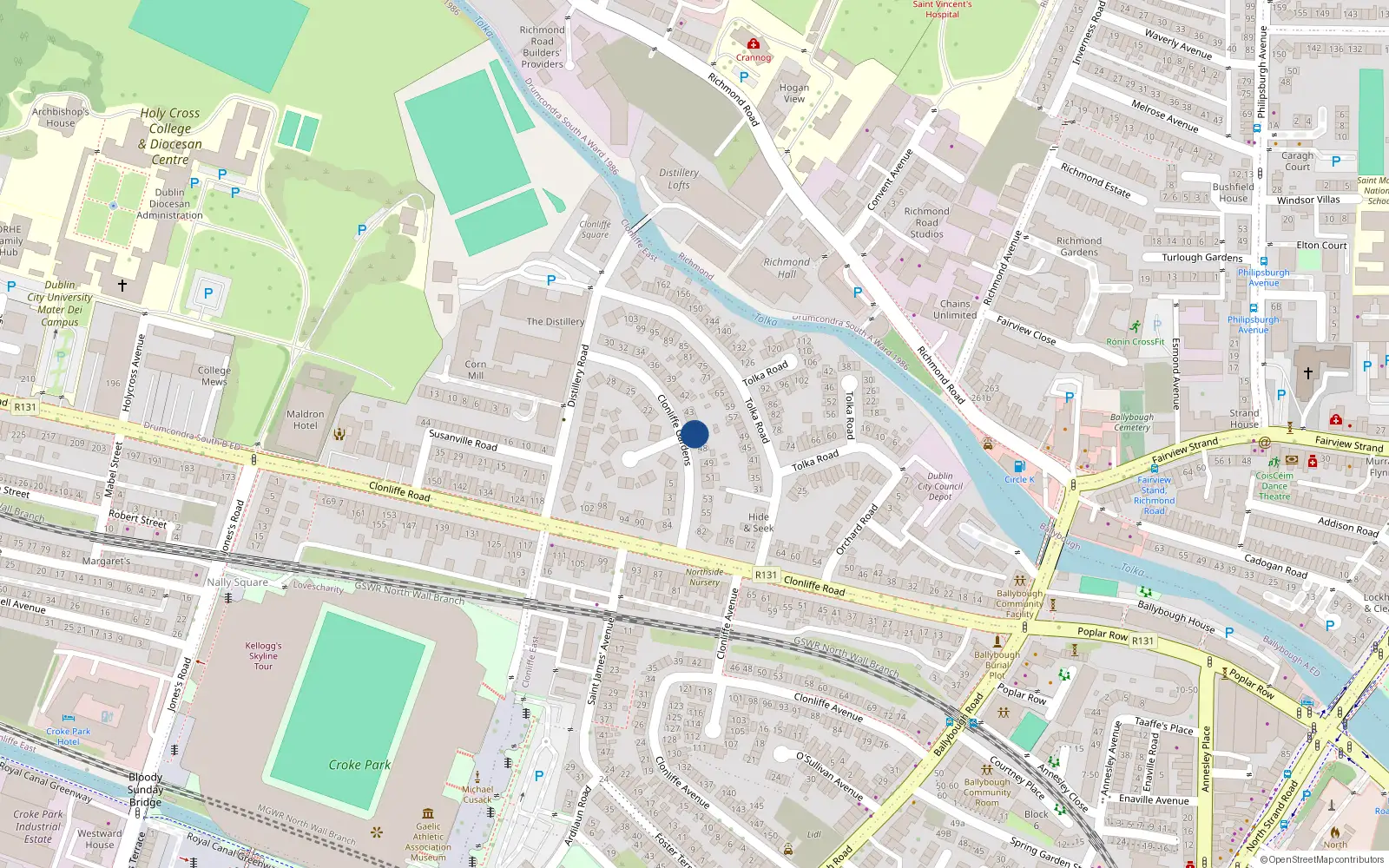 Overhead map showing the location of 46 Clonliffe Gardens, Drumcondra, Dublin 3