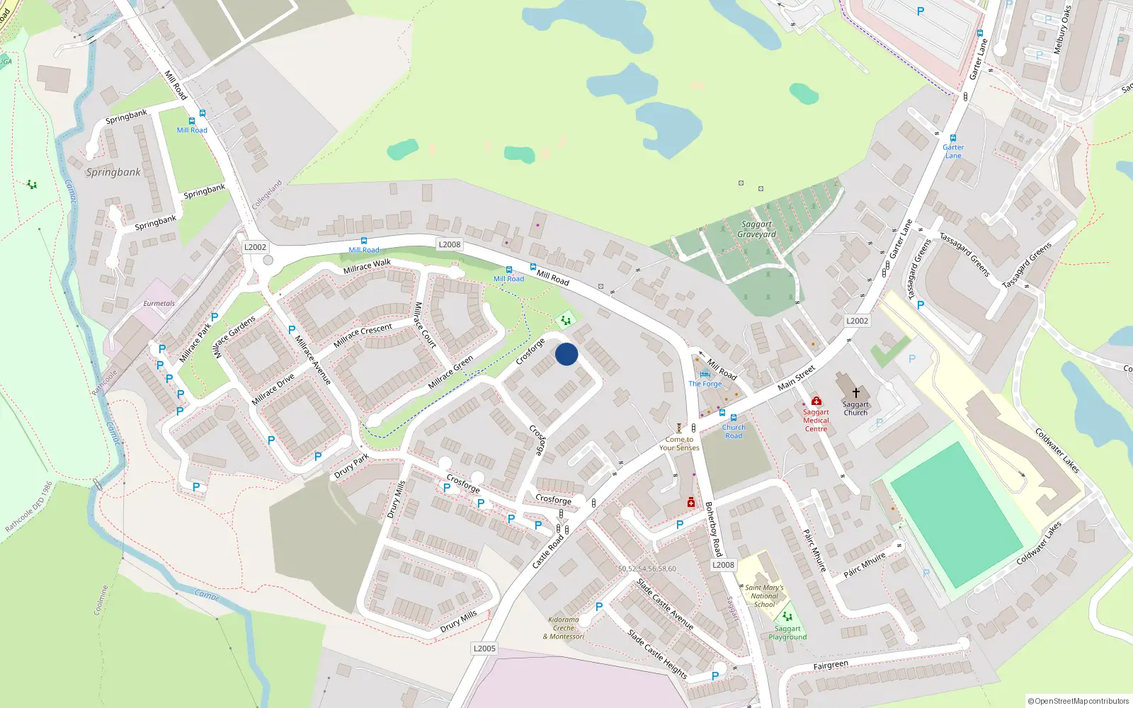 Overhead map showing the location of 46 Crosforge, County Dublin