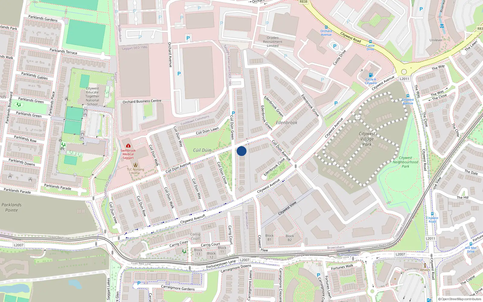 Overhead map showing the location of 46 Cúil Dúin Avenue, Cooldown Commons