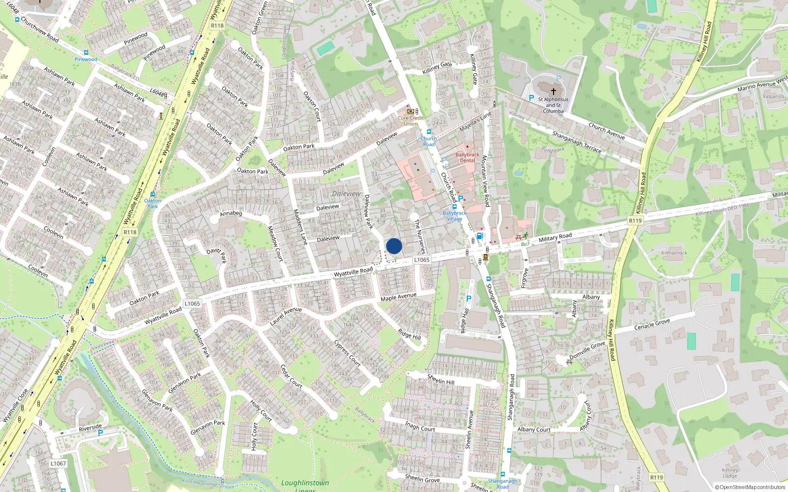 Overhead map showing the location of 46 Dale View Park, Ballybrack, Dublin
