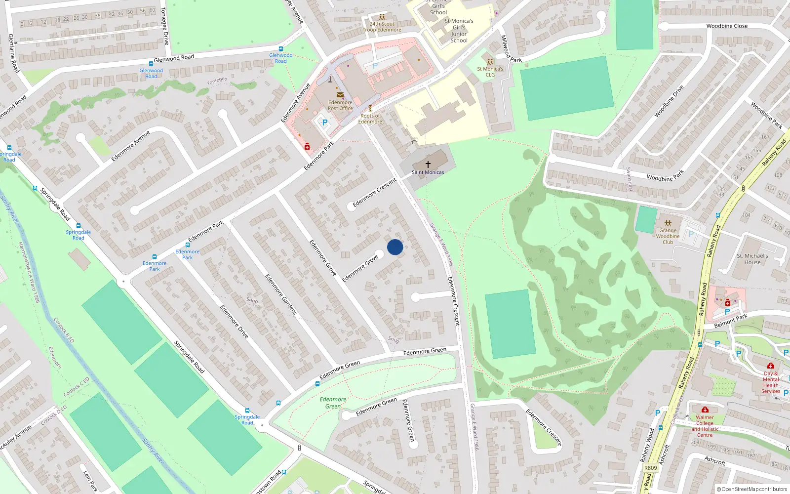 Overhead map showing the location of 46 Edenmore Grove, Dublin 5