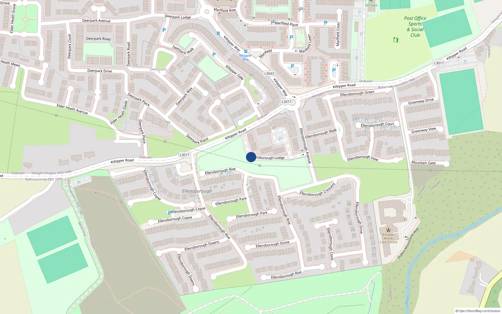 Overhead map showing the location of 46 Ellensborough Lodge, Dublin