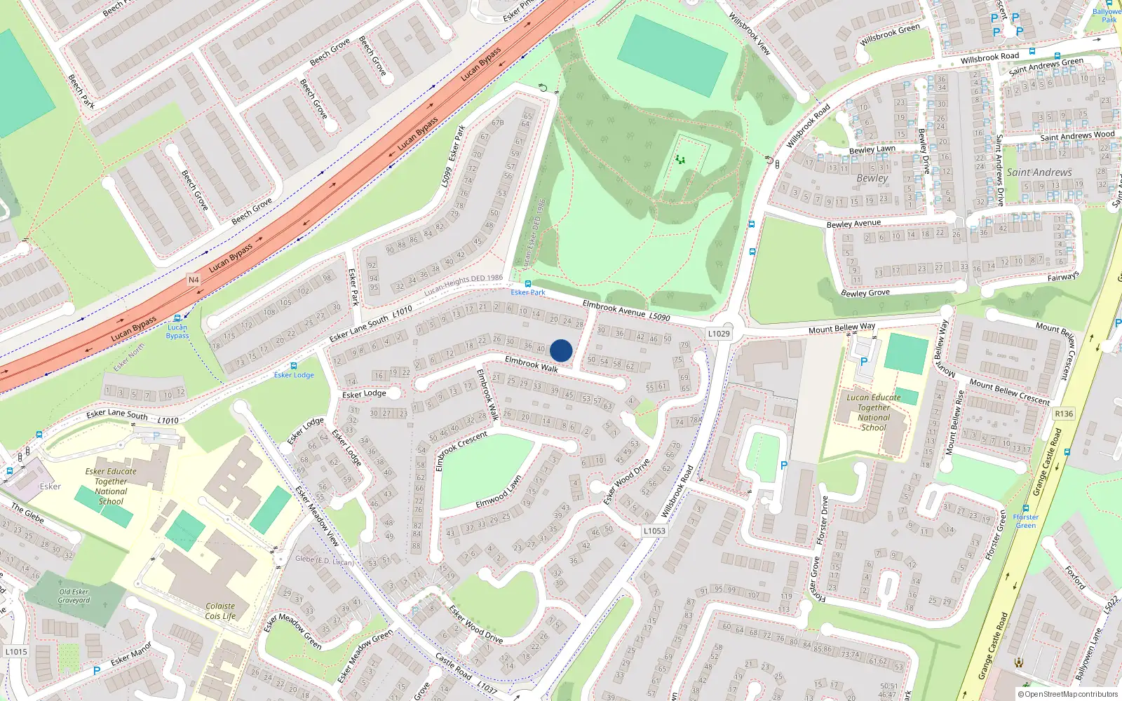 Overhead map showing the location of 46 Elmbrook Walk, Lucan