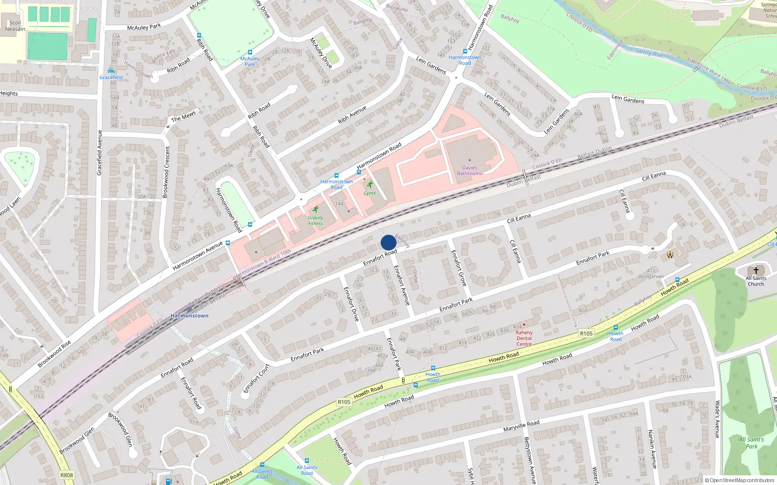 Overhead map showing the location of 46 Ennafort Road, Dublin 5