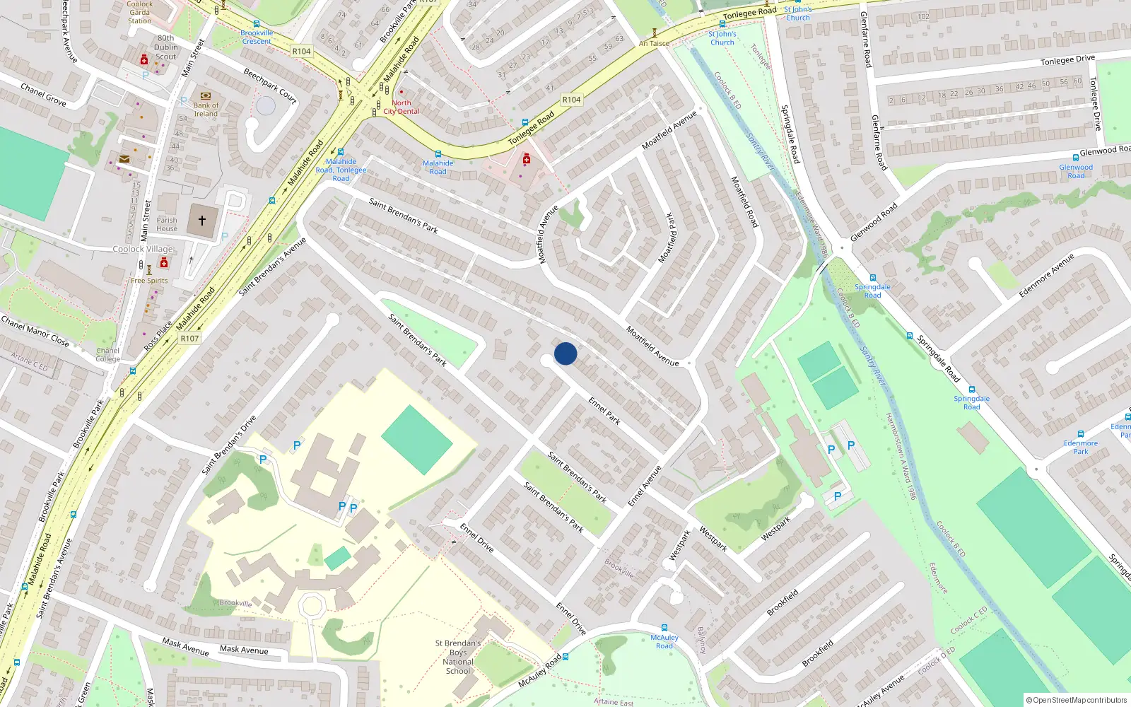 Overhead map showing the location of 46 Ennel Park, Artane, Dublin 5