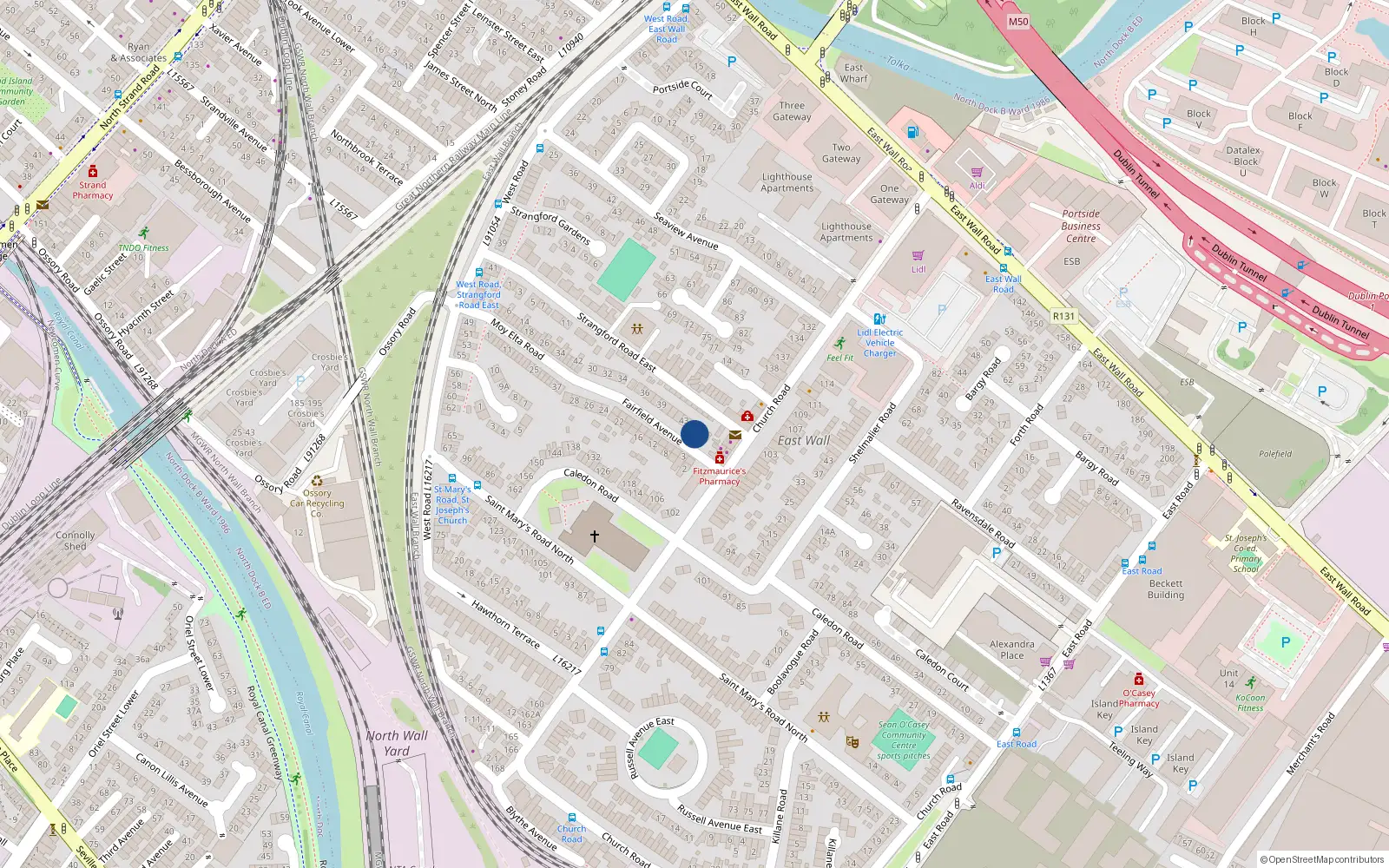 Overhead map showing the location of 46 Fairfield Avenue, East Wall, Dublin 3