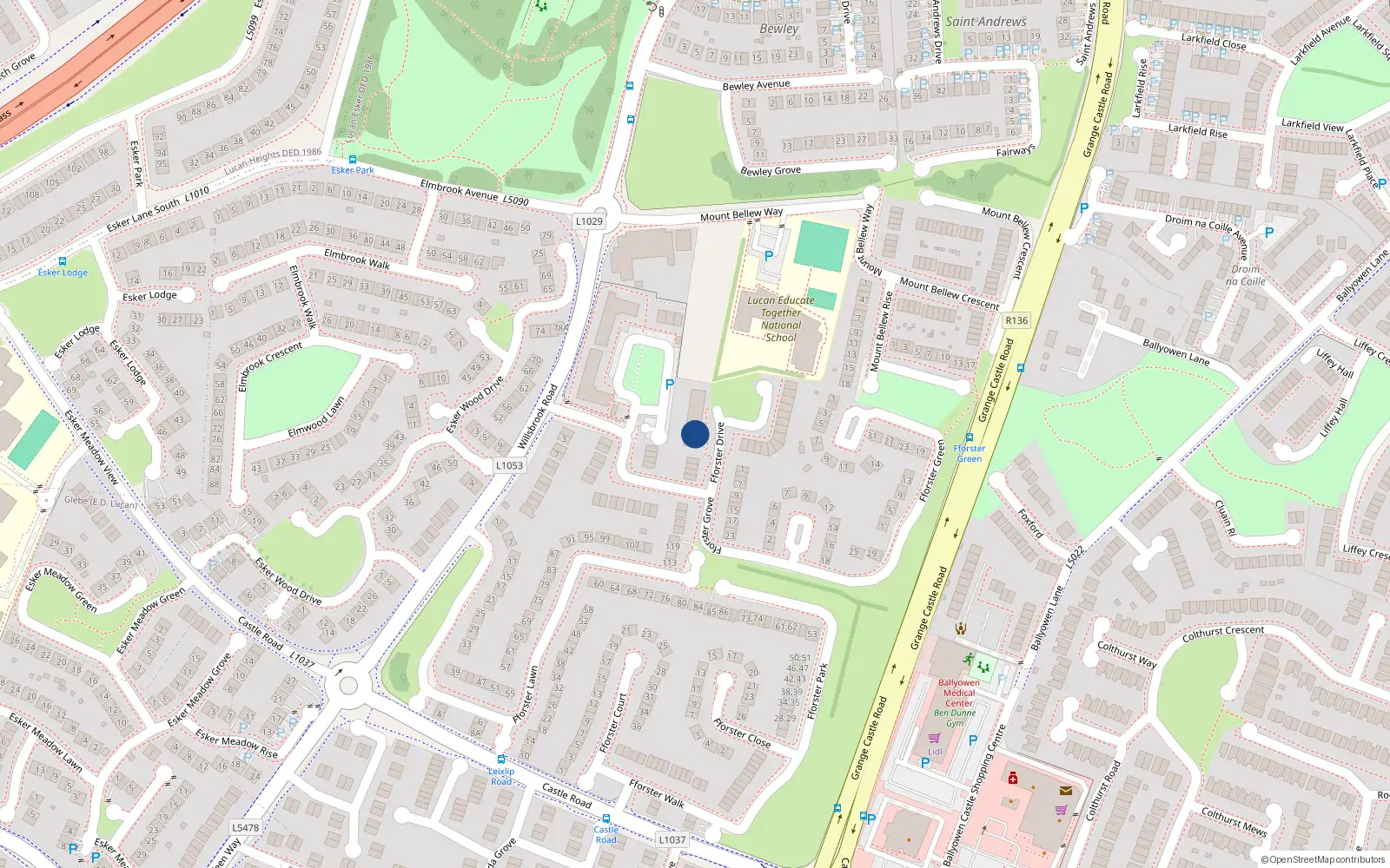 Overhead map showing the location of 46 Fforster Square, Lucan