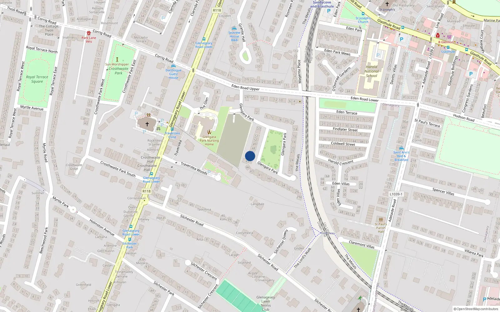 Overhead map showing the location of 46 Glengara Park, Co Dublin