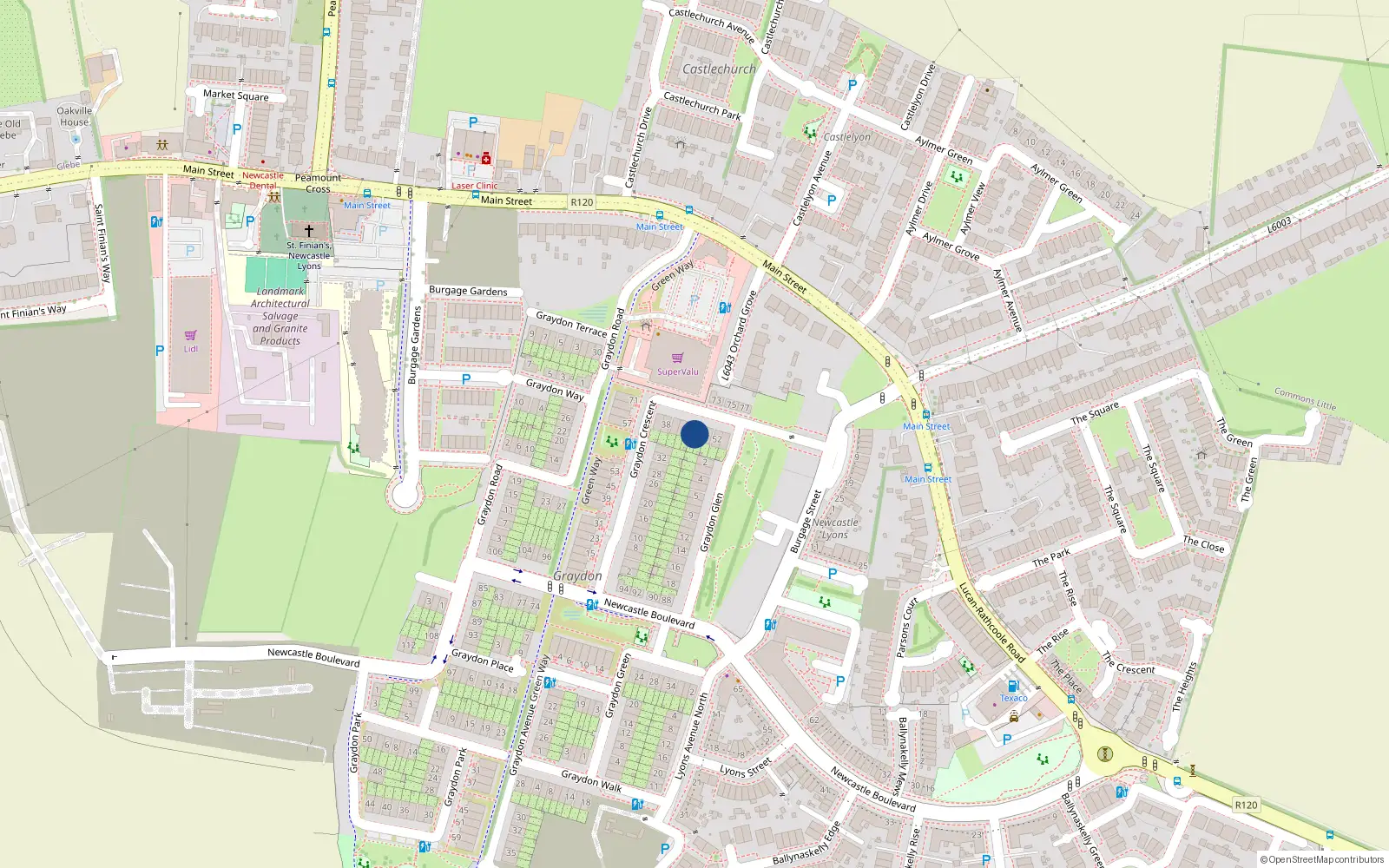 Overhead map showing the location of 46 Graydon Crescent, Newcastle