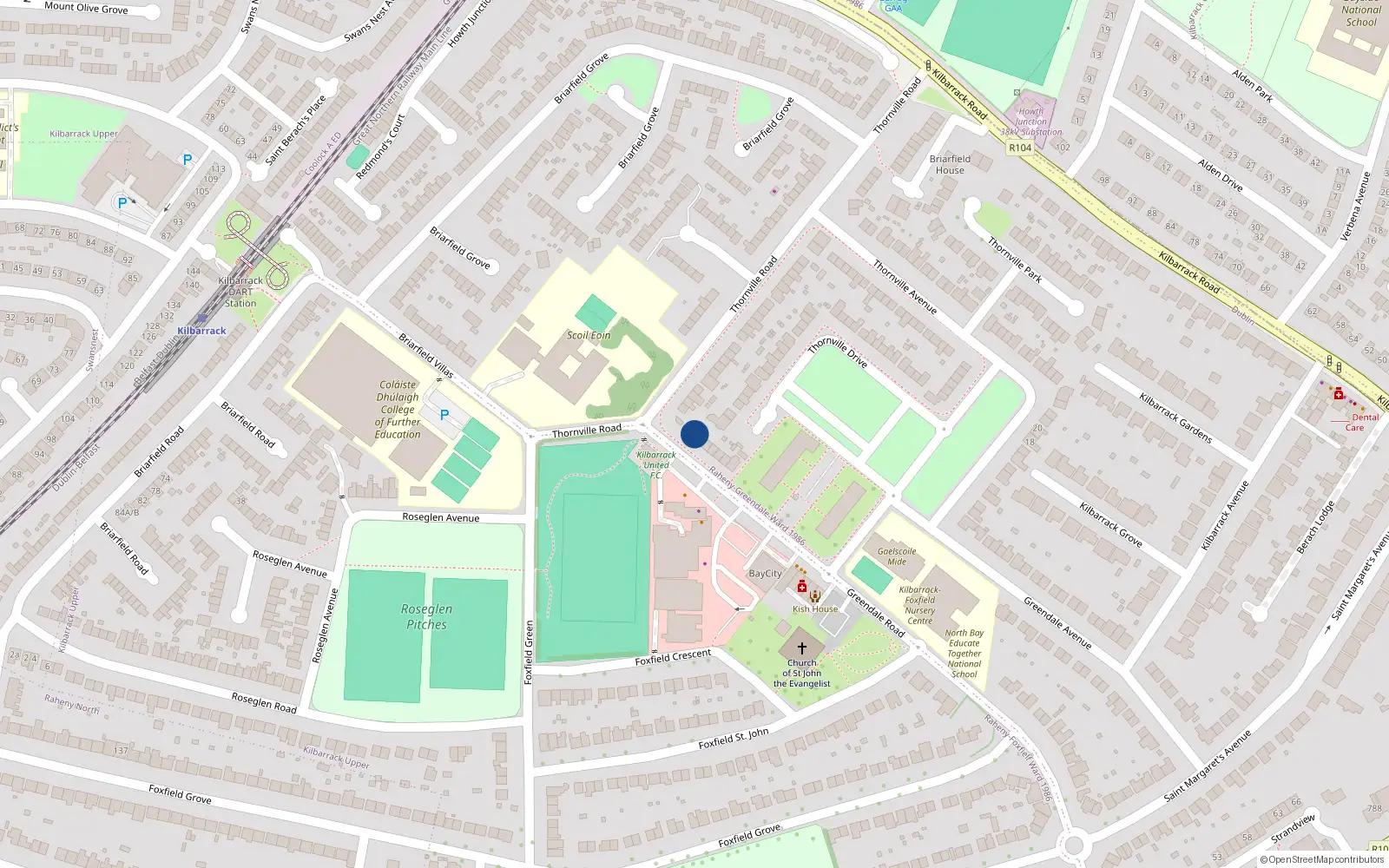 Overhead map showing the location of 46 Greendale Road, Dublin 5