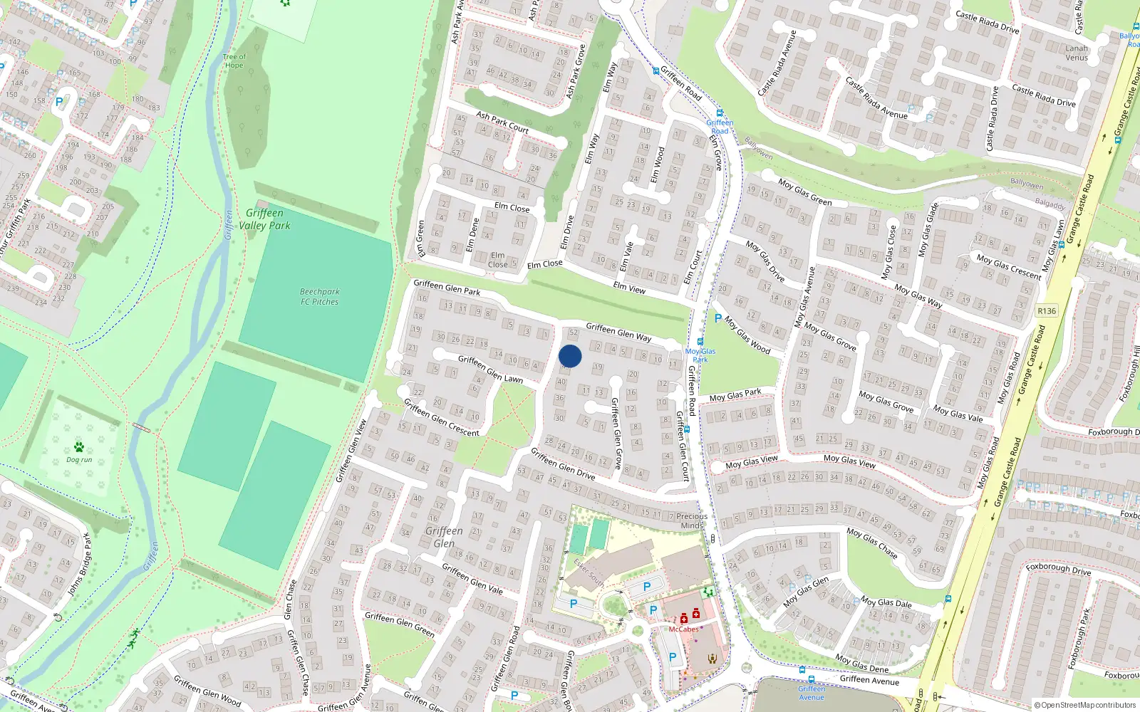 Overhead map showing the location of 46 Griffeen Glen Drive, Lucan