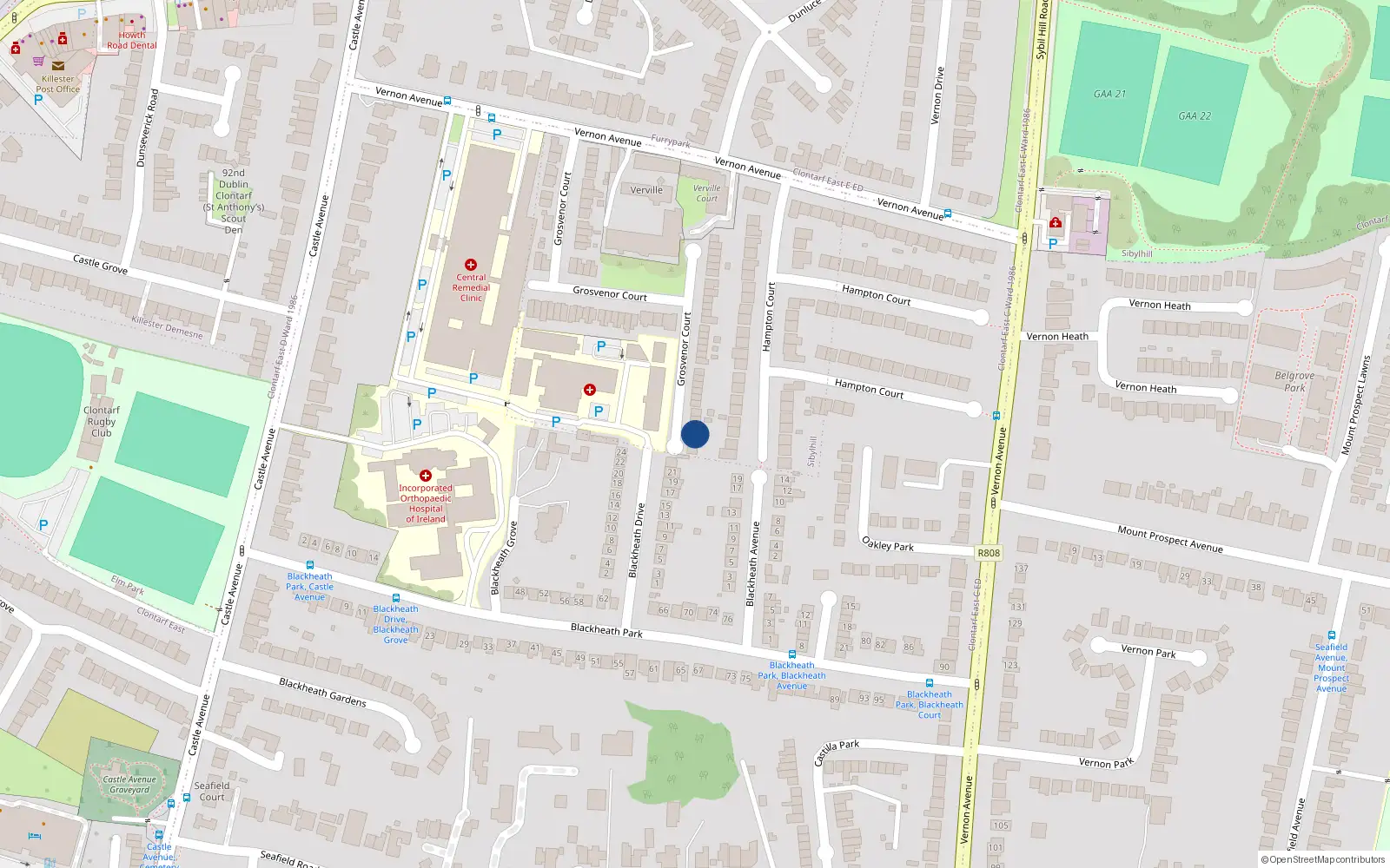 Overhead map showing the location of 46 Grosvenor Court, Dublin 3