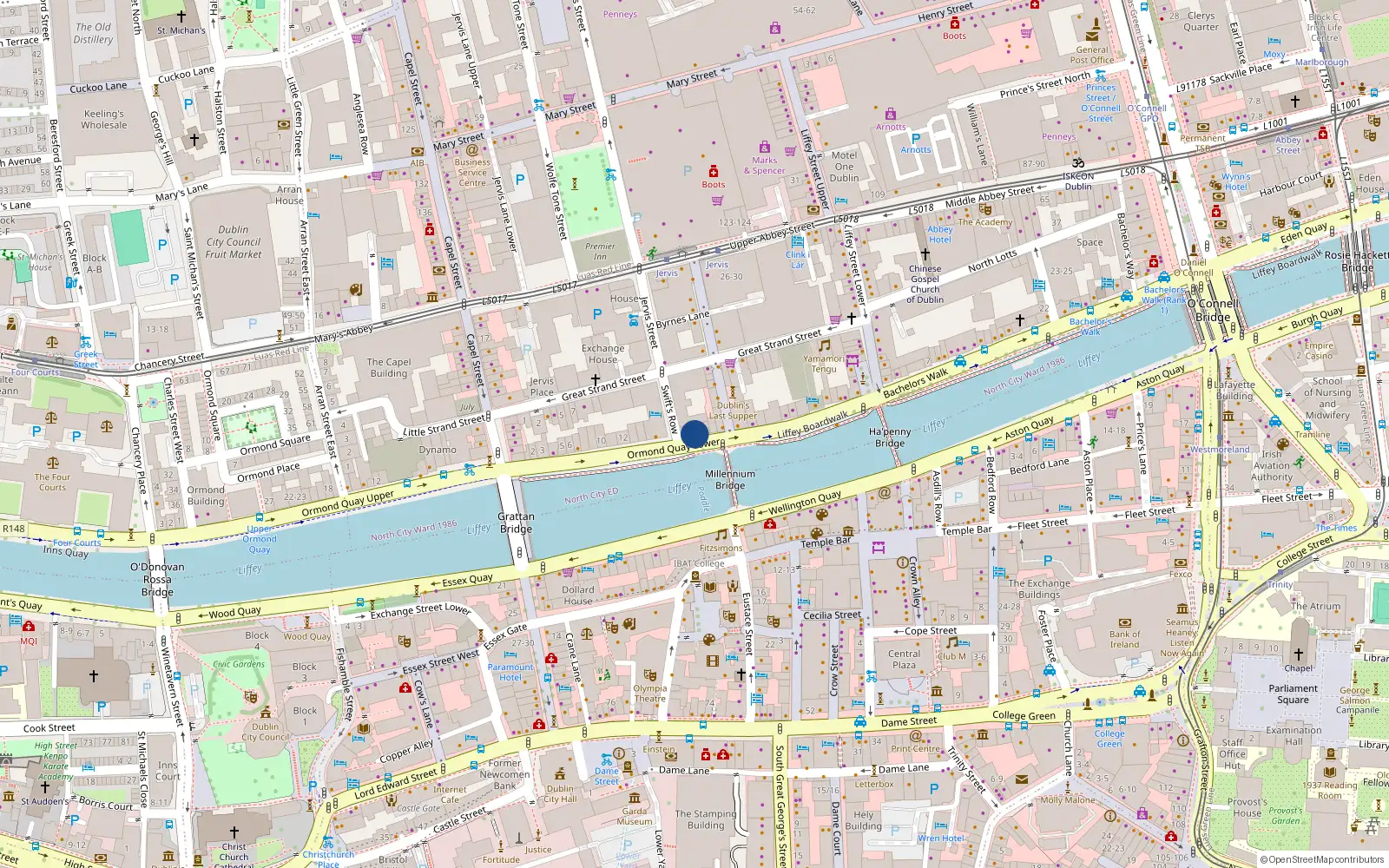 Overhead map showing the location of 46 Hapenny Bridge House, Ormond Quay Lower, Dublin
