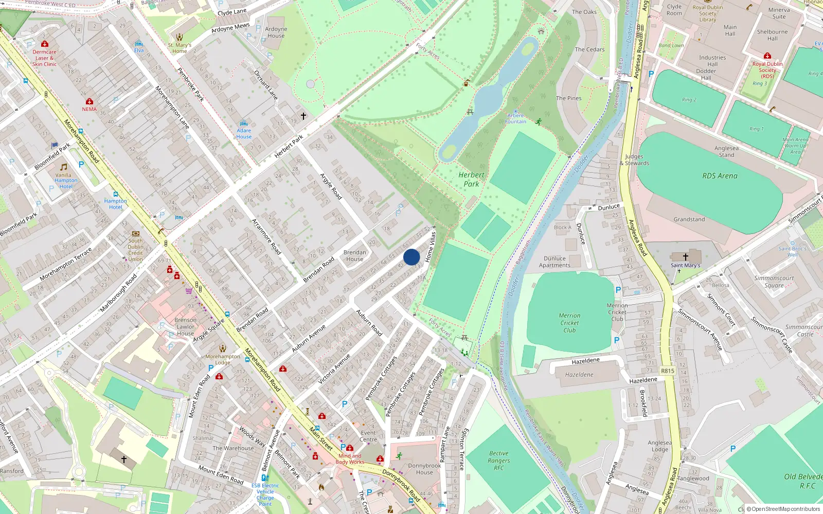 Overhead map showing the location of 46 Home Villas, Dublin