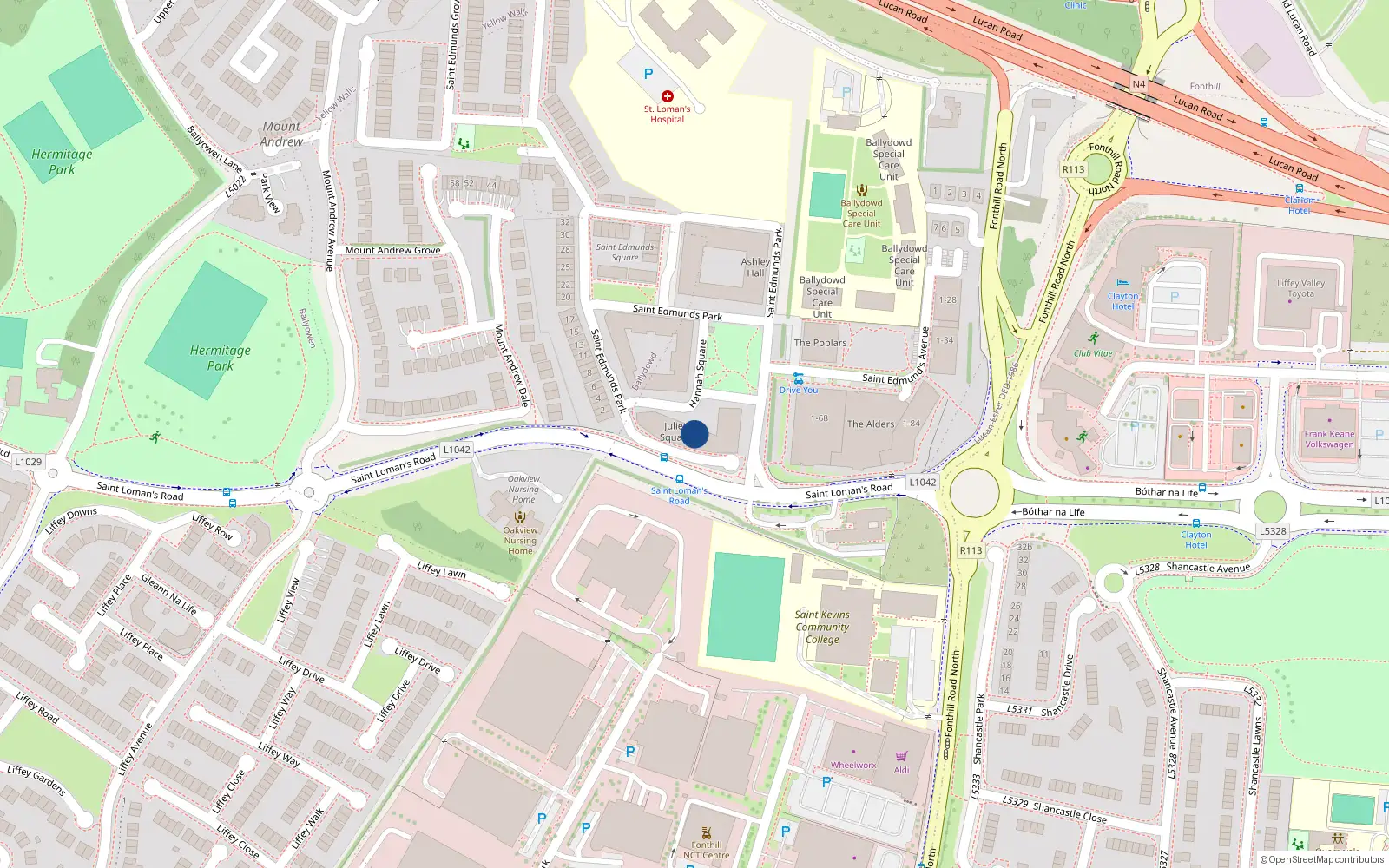 Overhead map showing the location of 46 Juliet Square, St Edmunds, Lucan