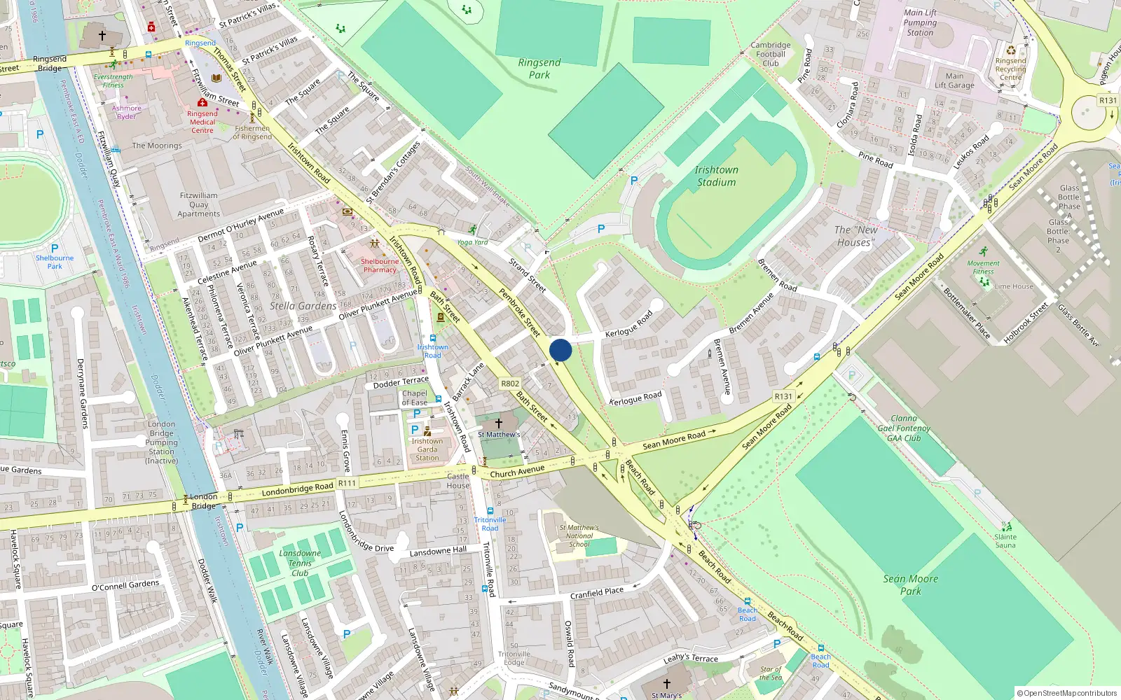Overhead map showing the location of 46 Kerlogue Road, Irishtown