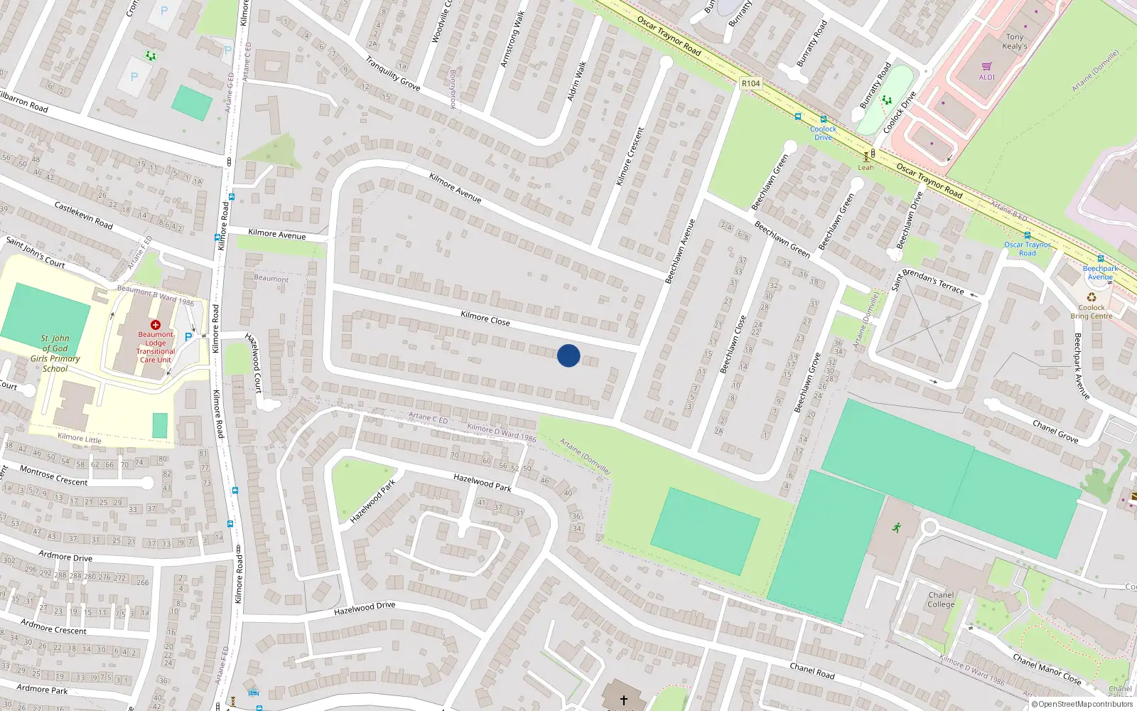 Overhead map showing the location of 46 Kilmore Close, Artane, Dublin 5