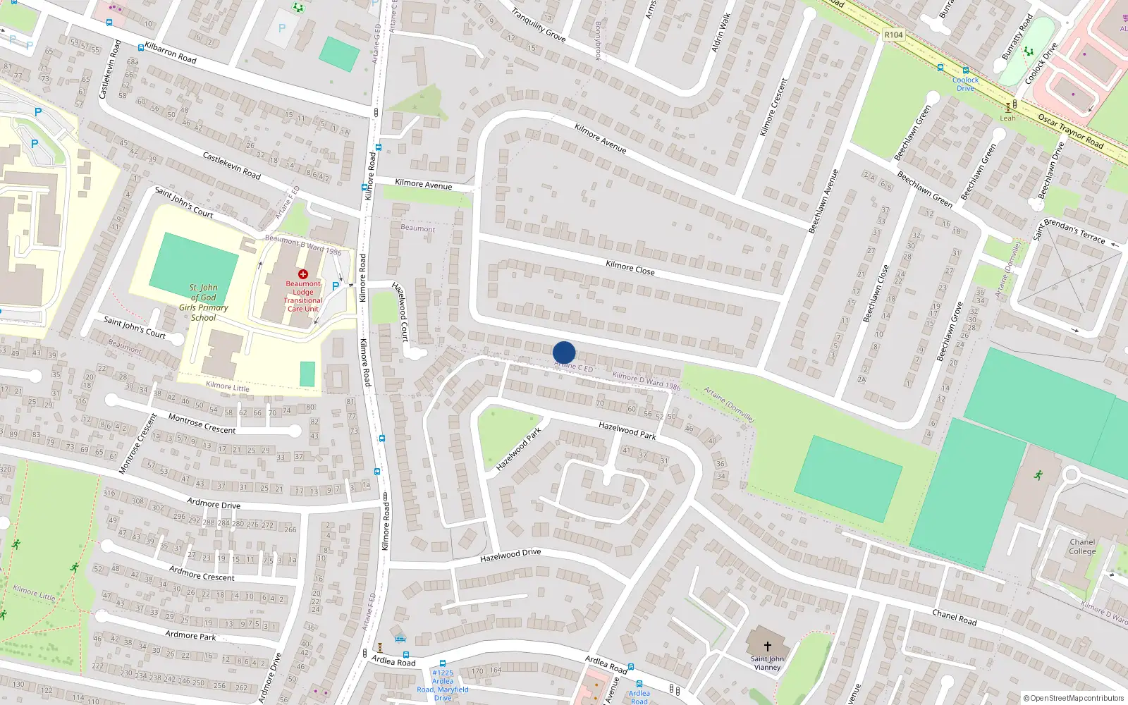 Overhead map showing the location of 46 Kilmore Drive, Coolock, Dublin 5