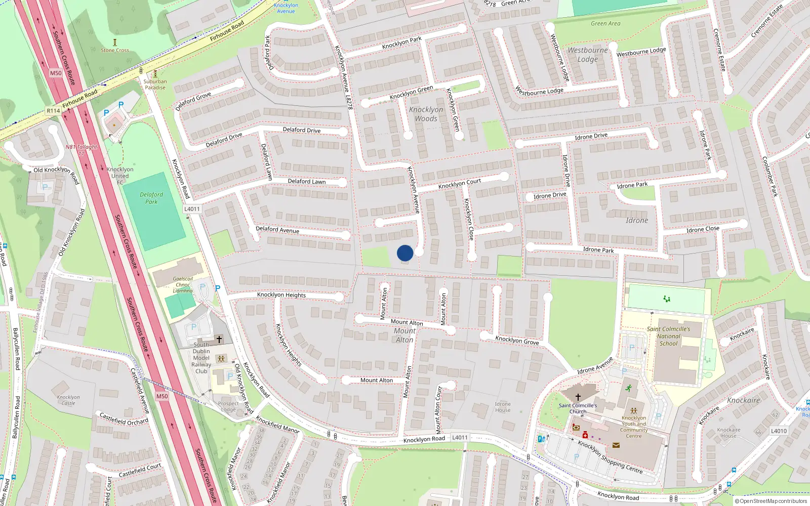 Overhead map showing the location of 46 Knocklyon Avenue, Dublin 16