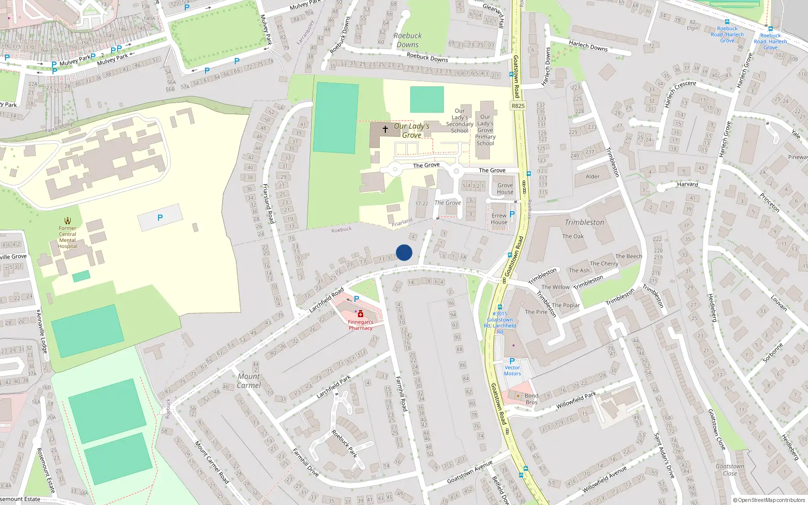 Overhead map showing the location of 46 Larchfield Road, Roebuck