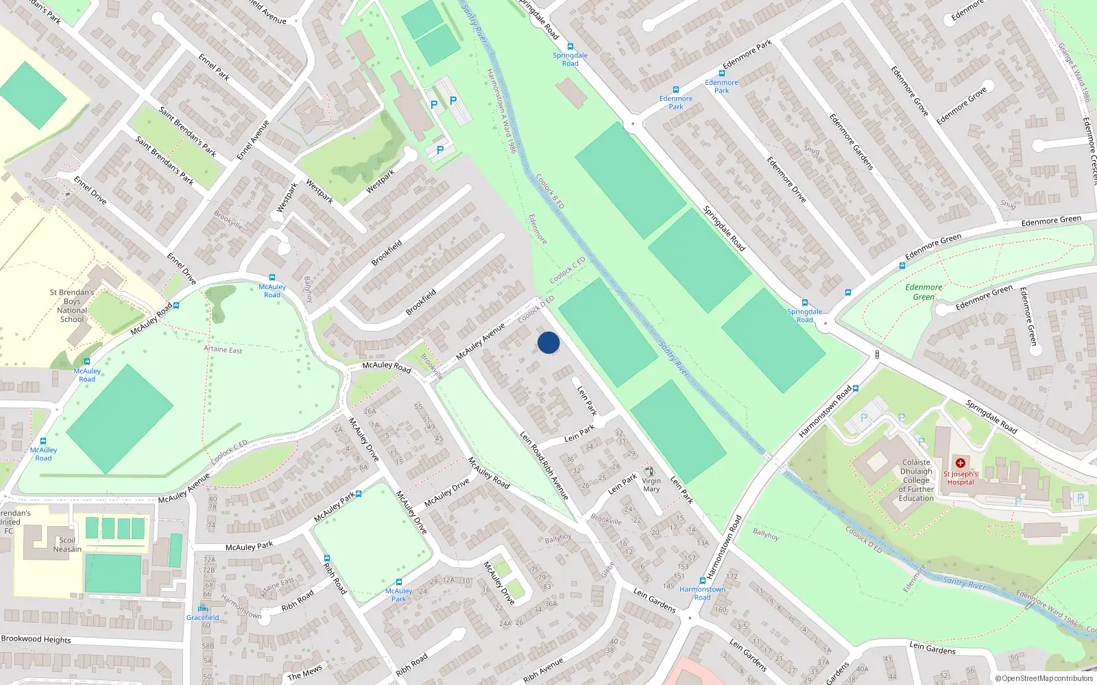 Overhead map showing the location of 46 Lein Park, Artane, Dublin 5