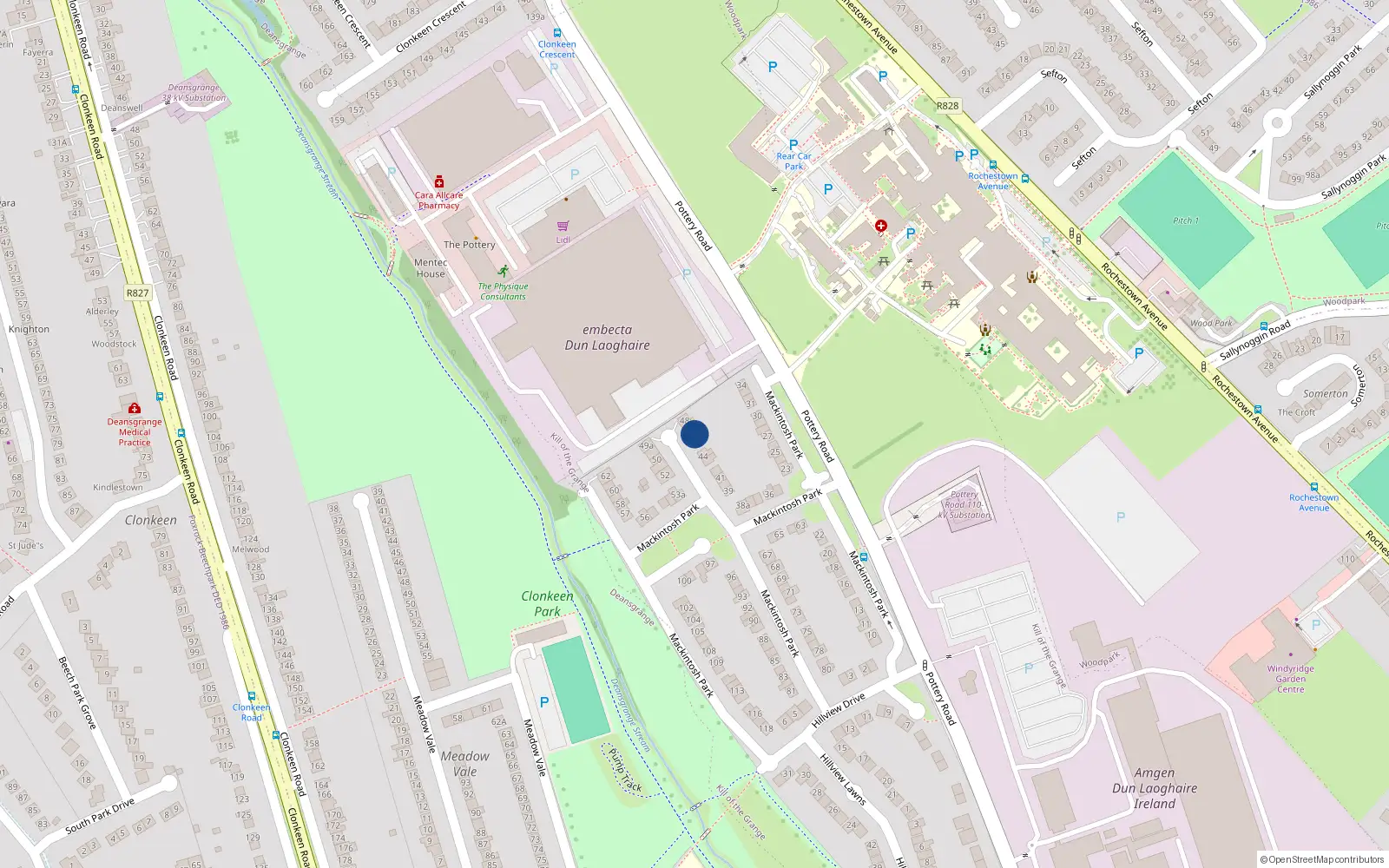 Overhead map showing the location of 46, Mackintosh Park, Dun Laoghaire