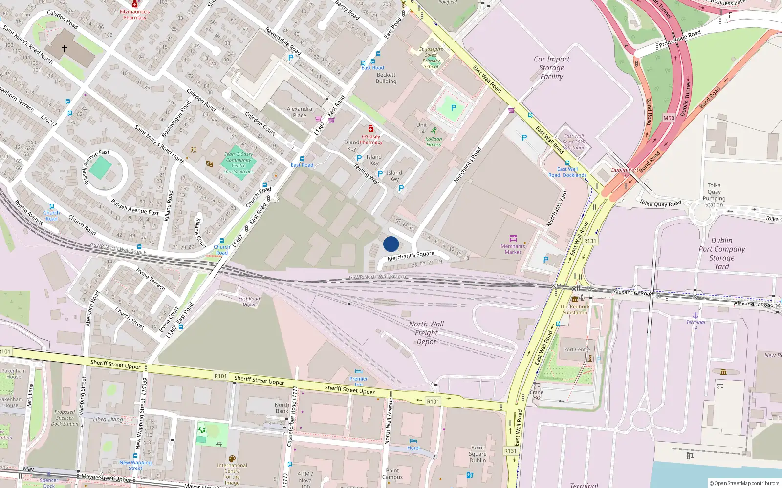 Overhead map showing the location of 46 Merchant's Square, Dublin 3