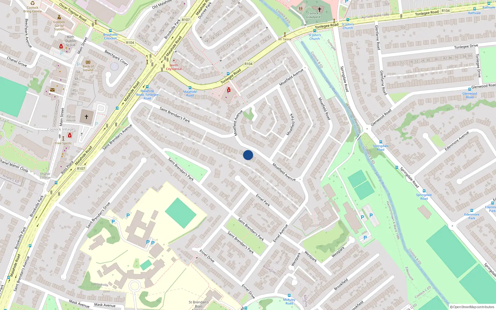 Overhead map showing the location of 46 Moatfield Avenue, Dublin 5