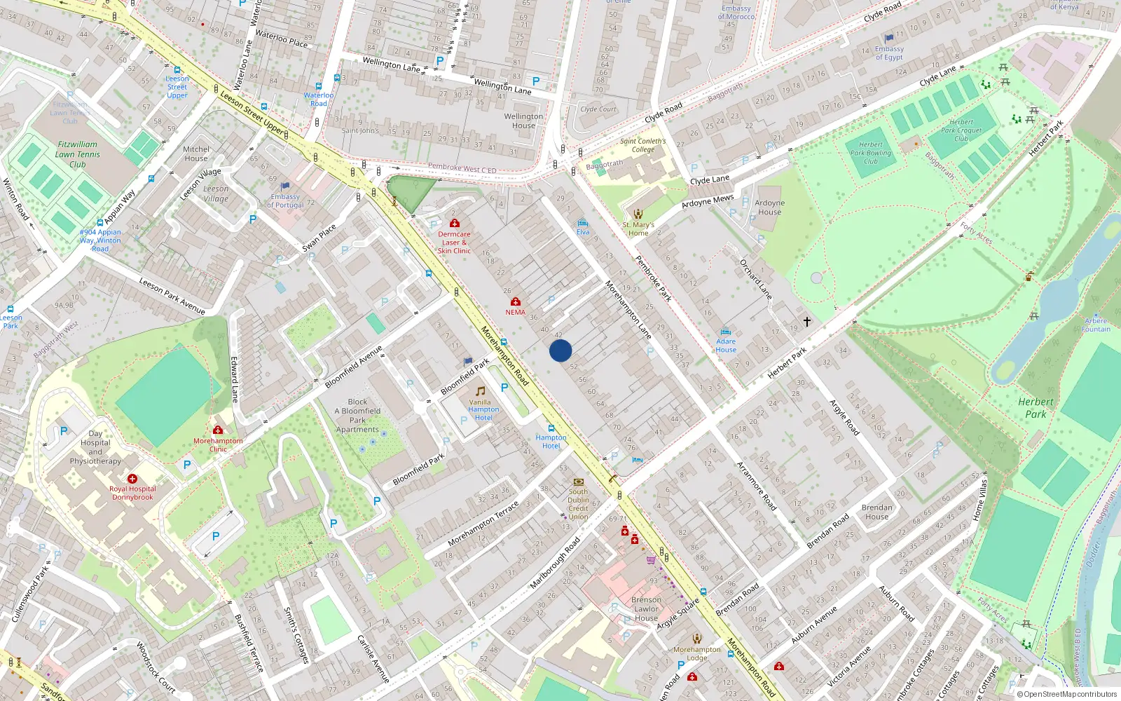 Overhead map showing the location of 46 Morehampton Road, Dublin