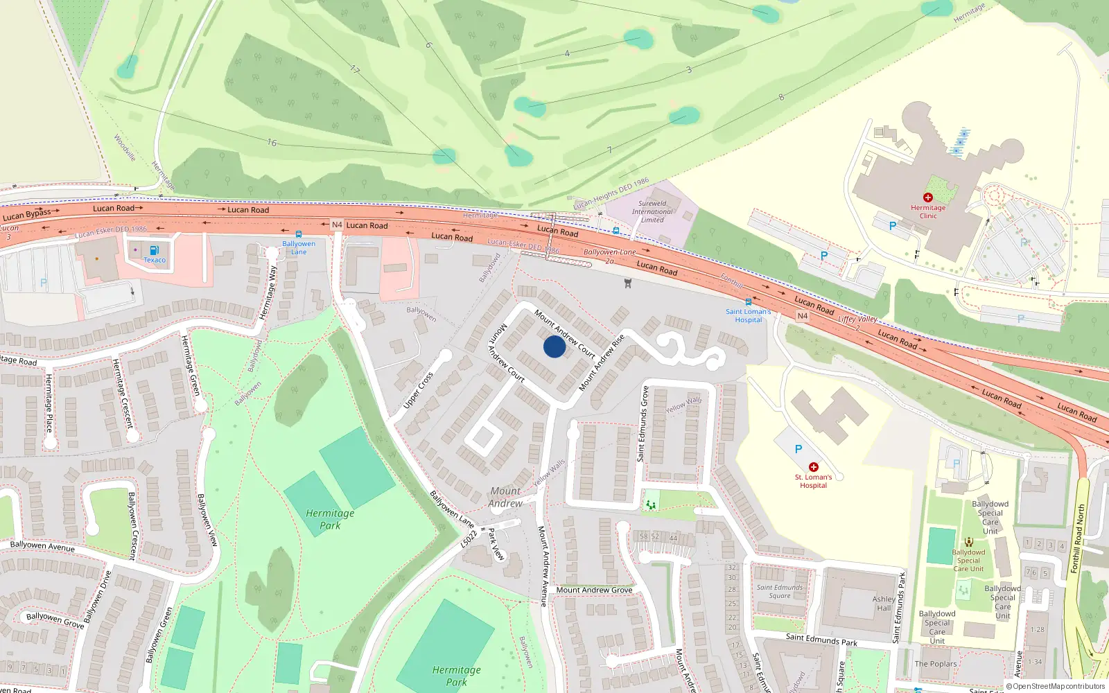 Overhead map showing the location of 46 Mount Andrew Court, Lucan, Dublin