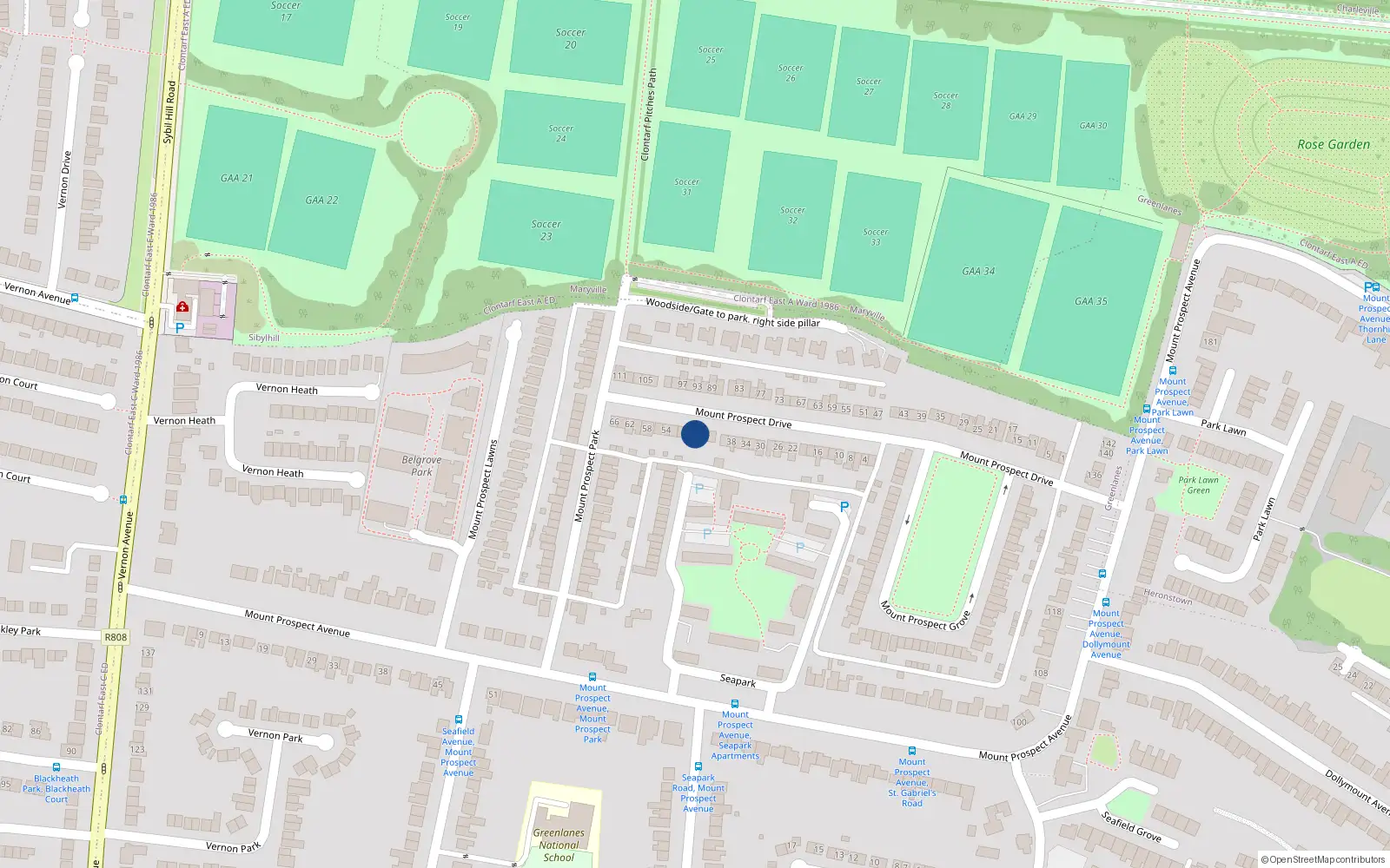 Overhead map showing the location of 46 Mount Prospect Drive, Dublin 3