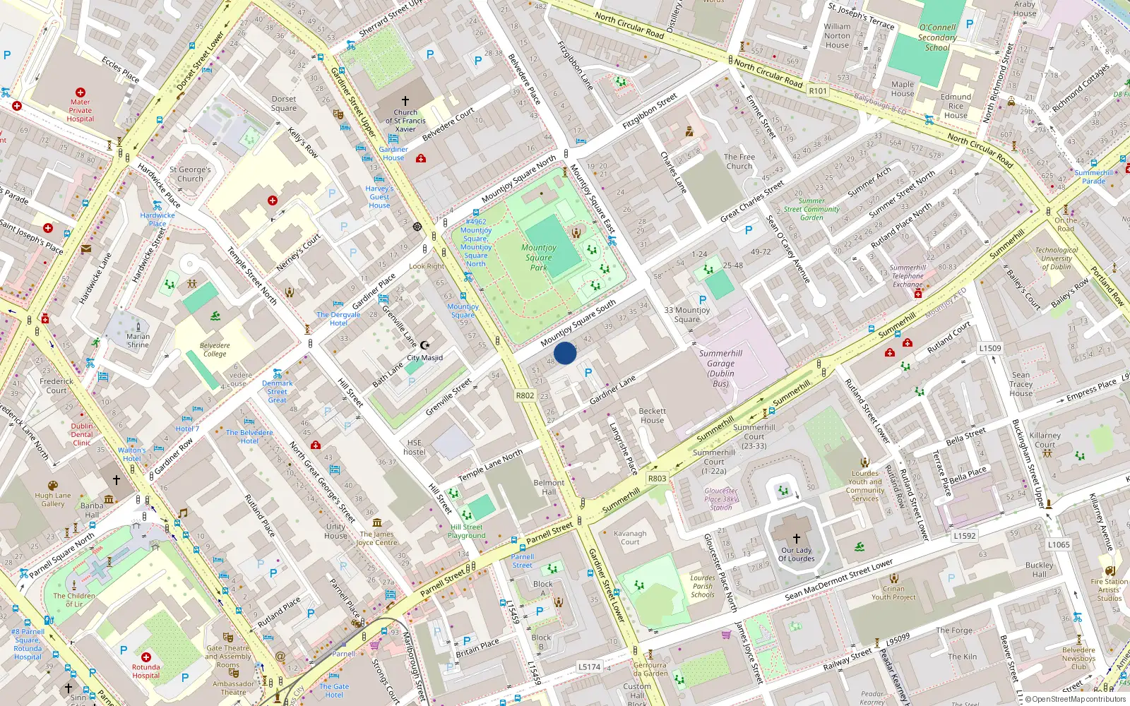 Overhead map showing the location of 46 Mountjoy Square South, Dublin 1