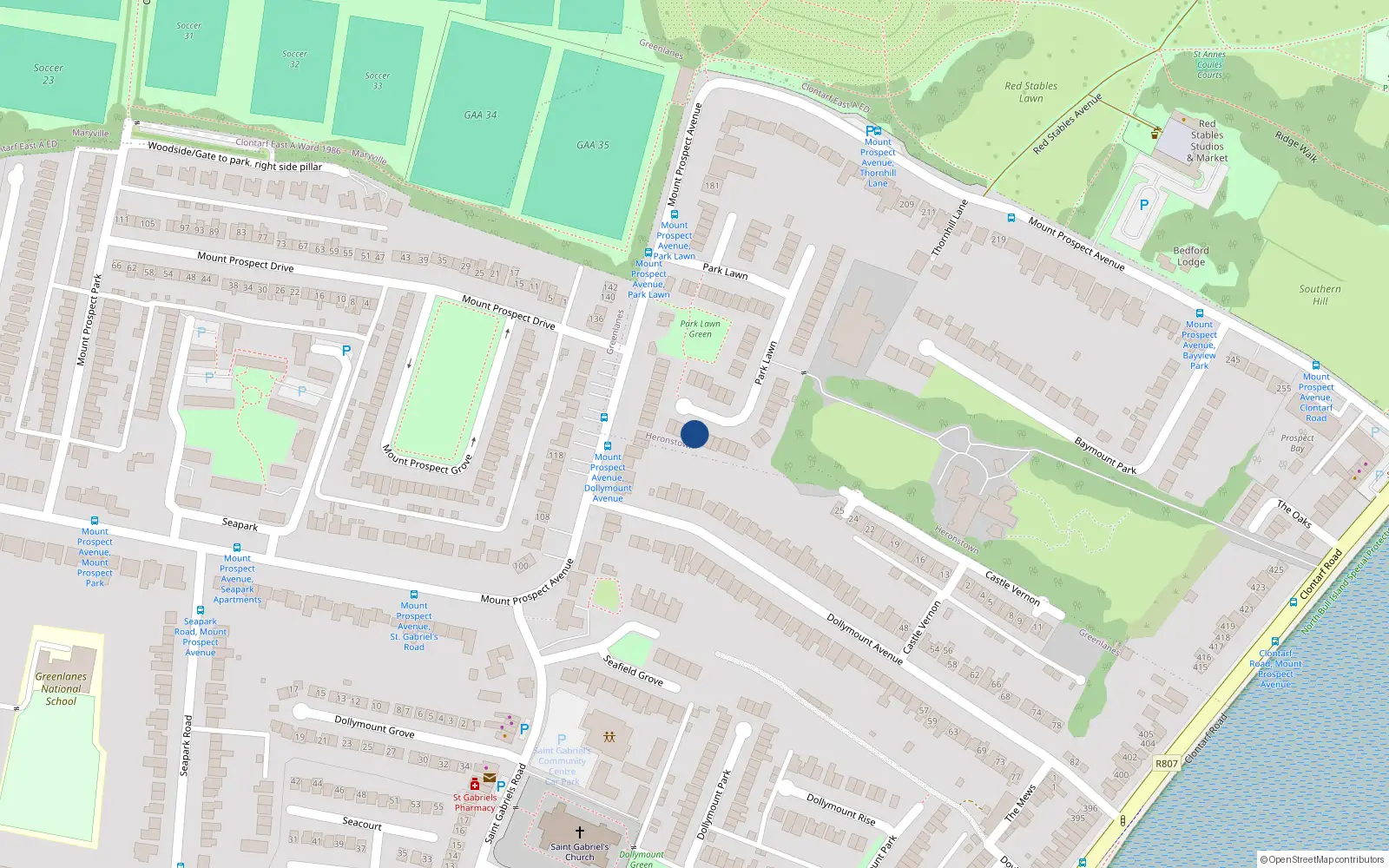 Overhead map showing the location of 46 Park Lawn, Dublin 3