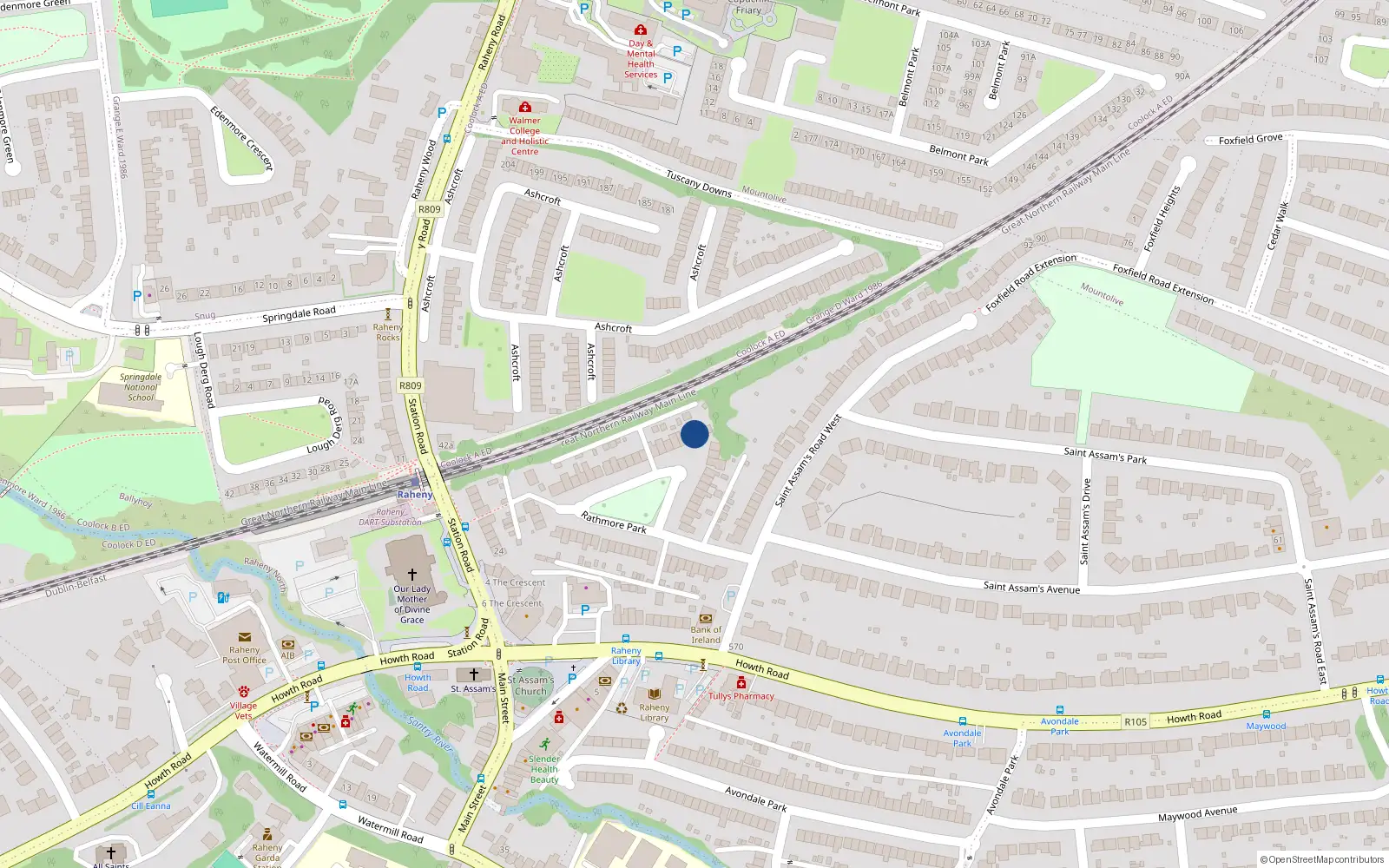 Overhead map showing the location of 46 Rathmore Park, Raheny, Dublin 5