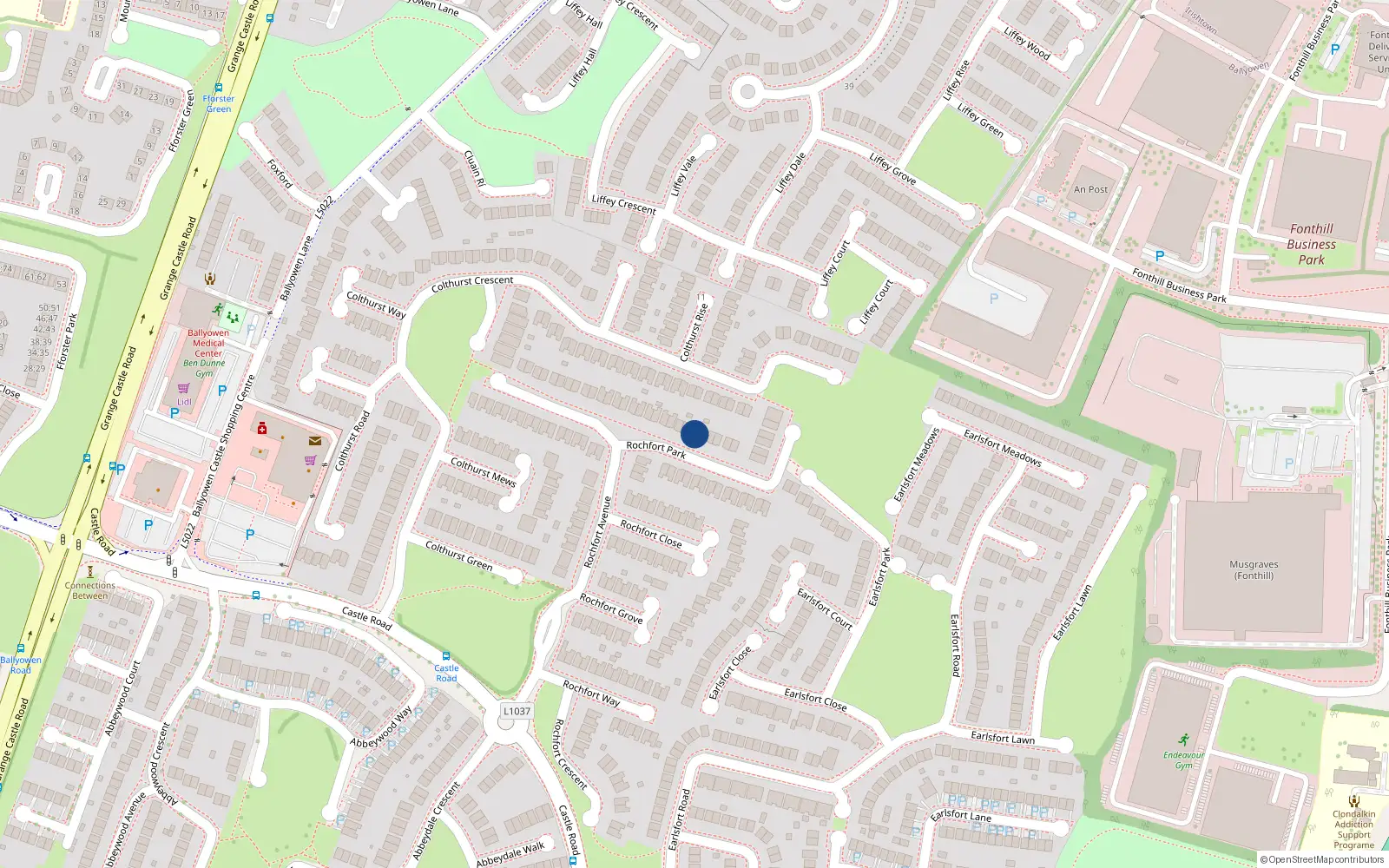 Overhead map showing the location of 46 Rochford Park, Lucan, Dublin