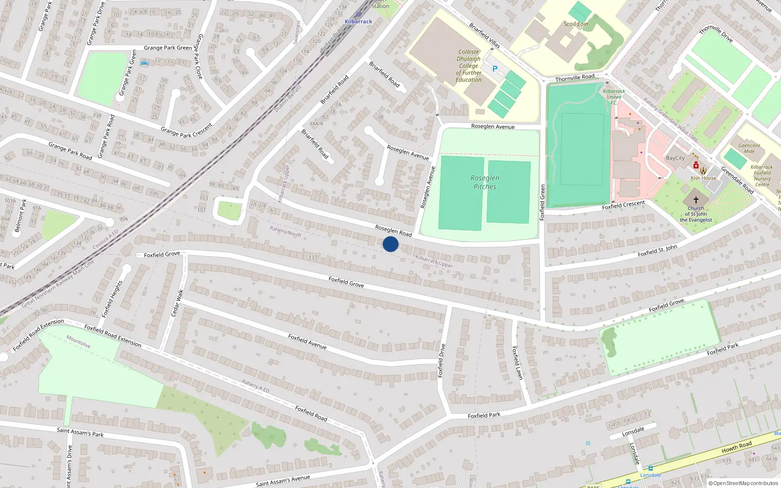 Overhead map showing the location of 46 Roseglen Road, Dublin 5