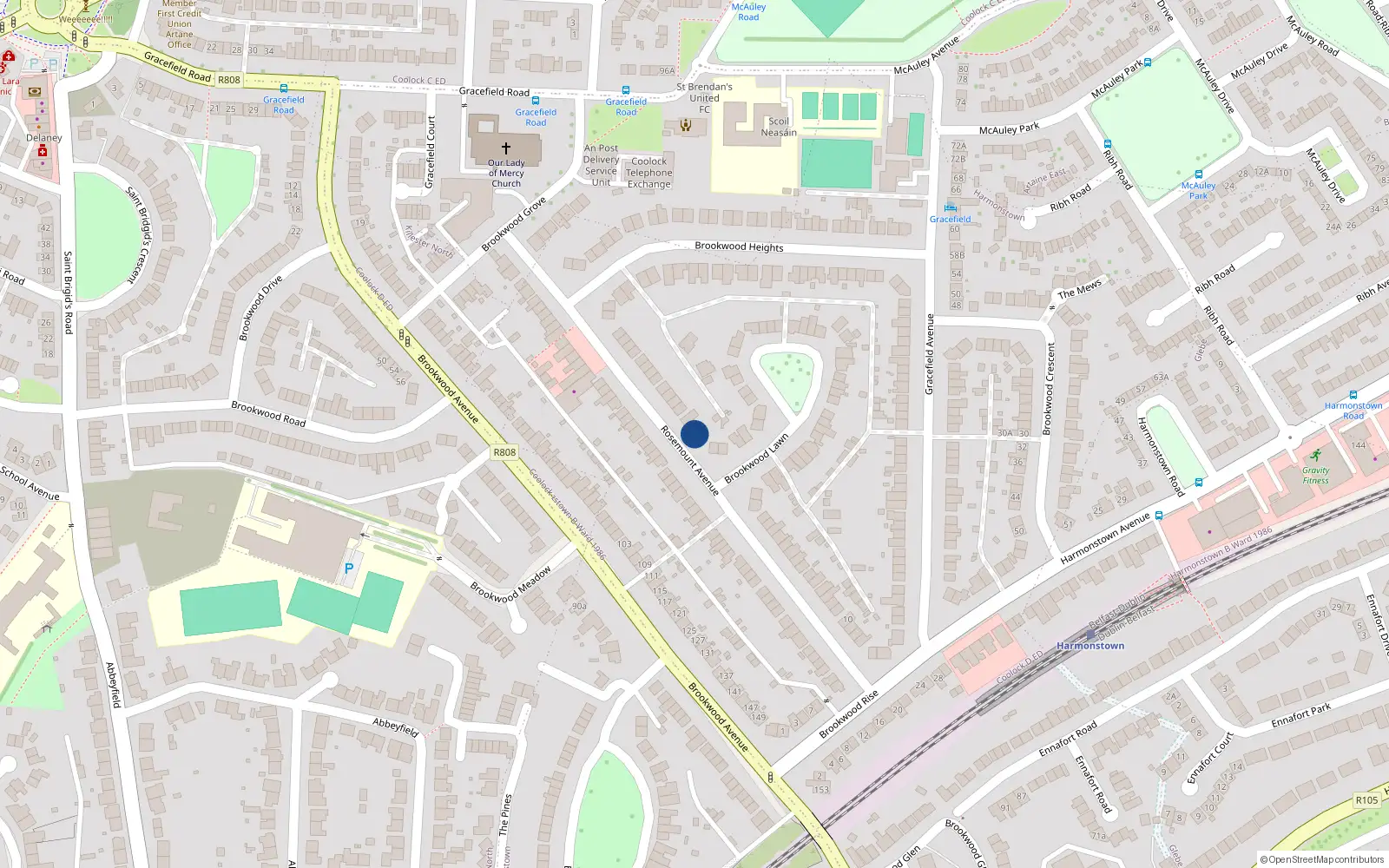 Overhead map showing the location of 46 Rosemount Avenue, Dublin 5