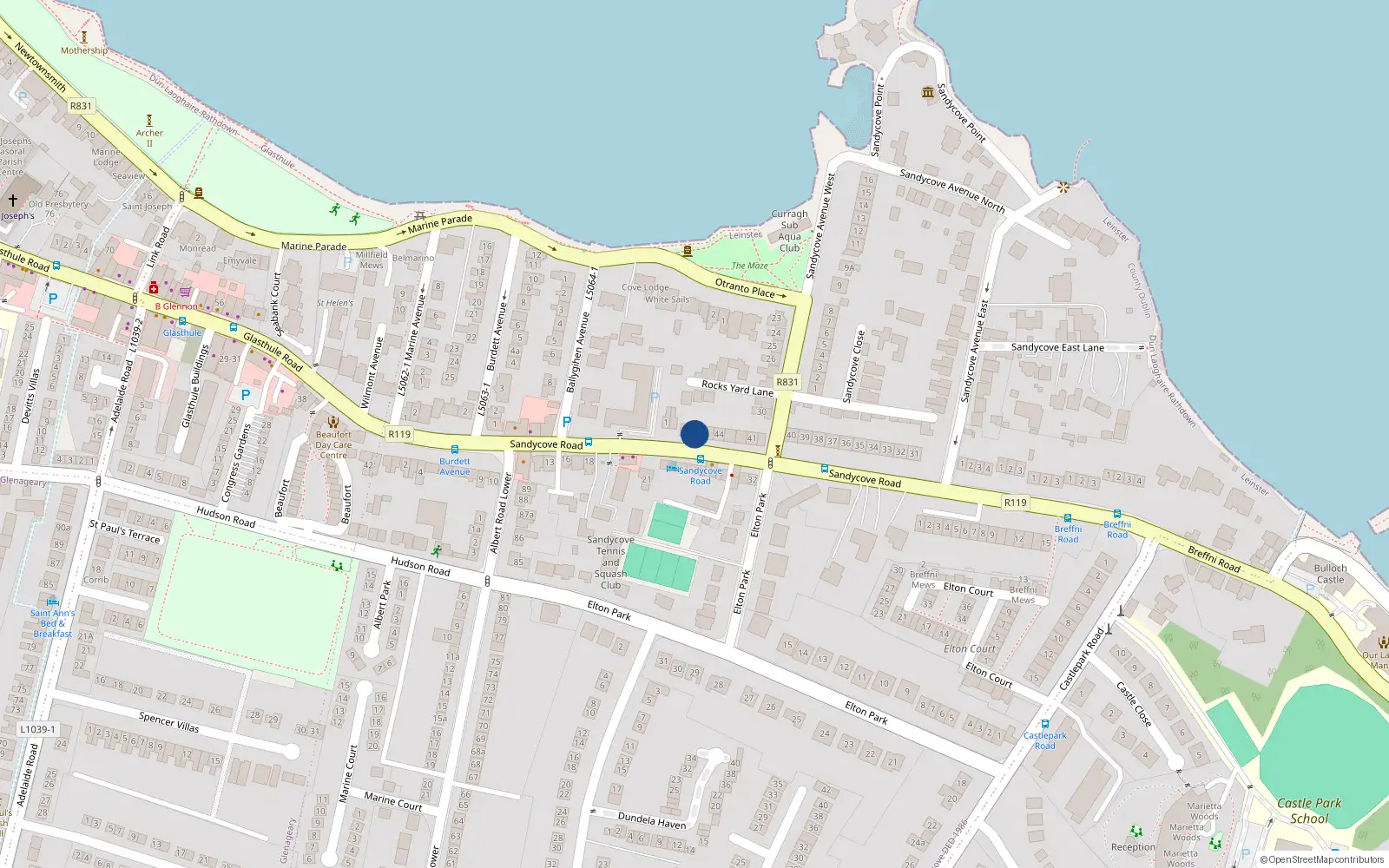 Overhead map showing the location of 46 Sandycove Road, Sandycove, Dun Laoghaire