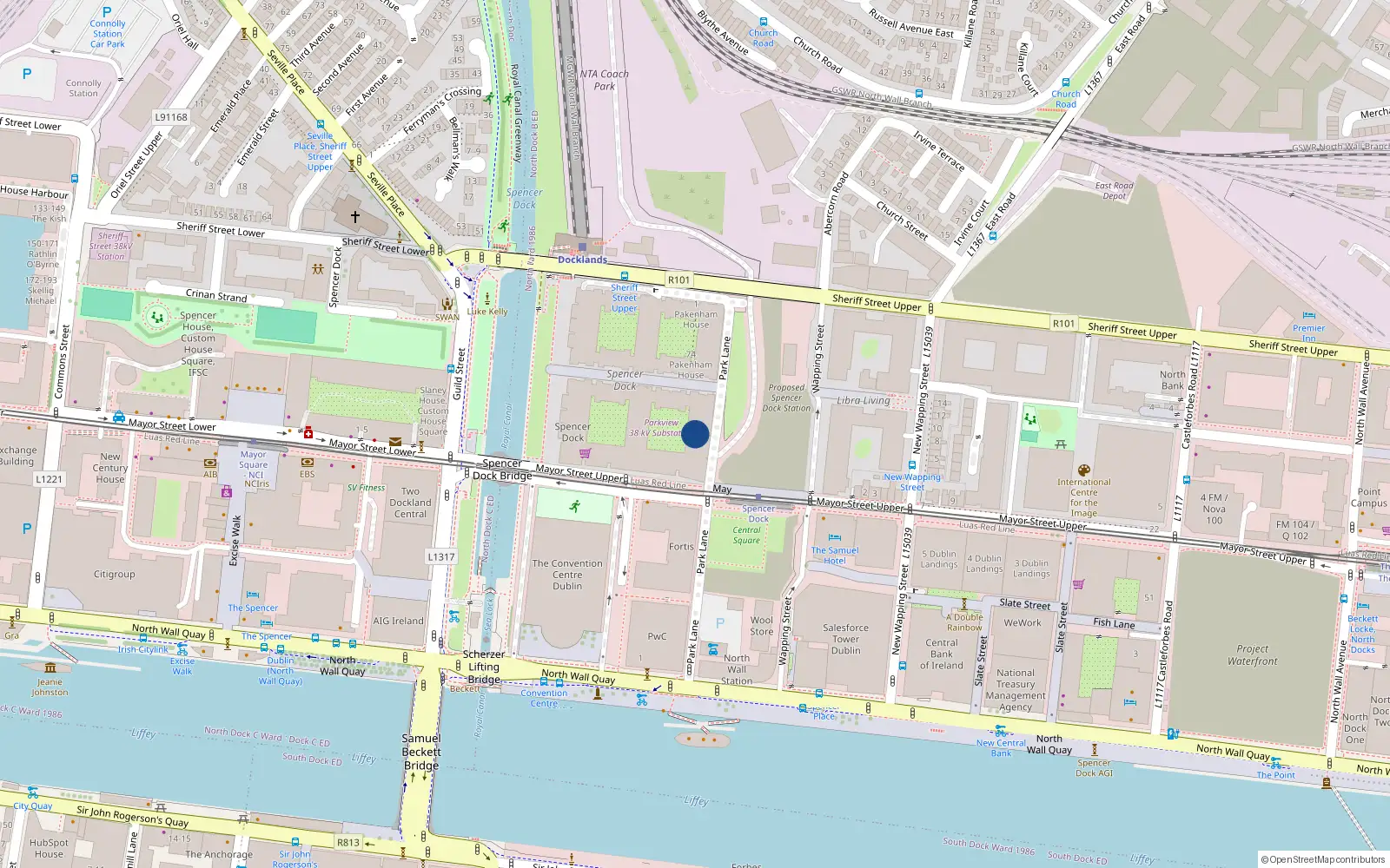 Overhead map showing the location of 46 Saunders House, Spencer Dock, Dublin 1