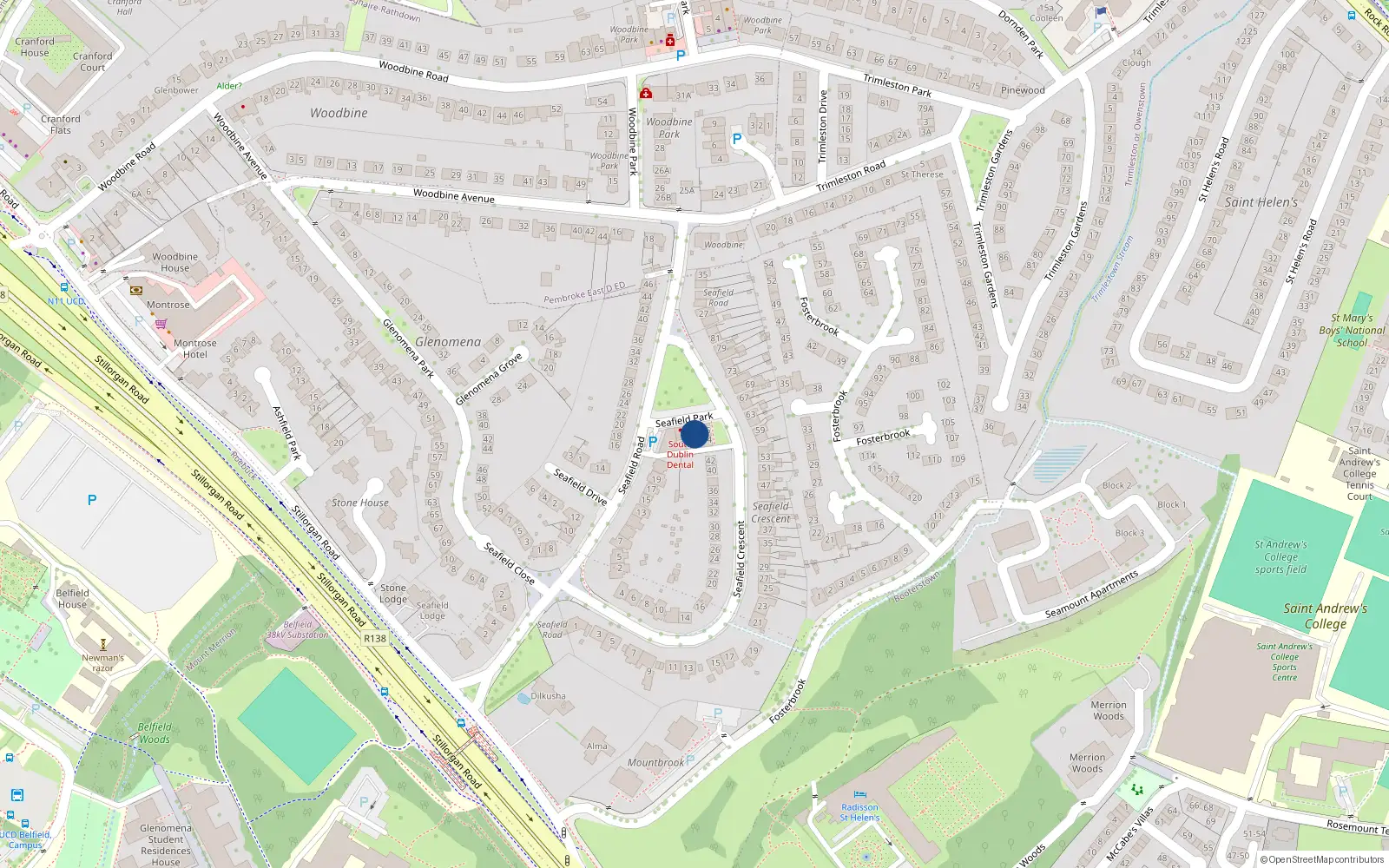 Overhead map showing the location of 46 Seafield Crescent, Blackrock