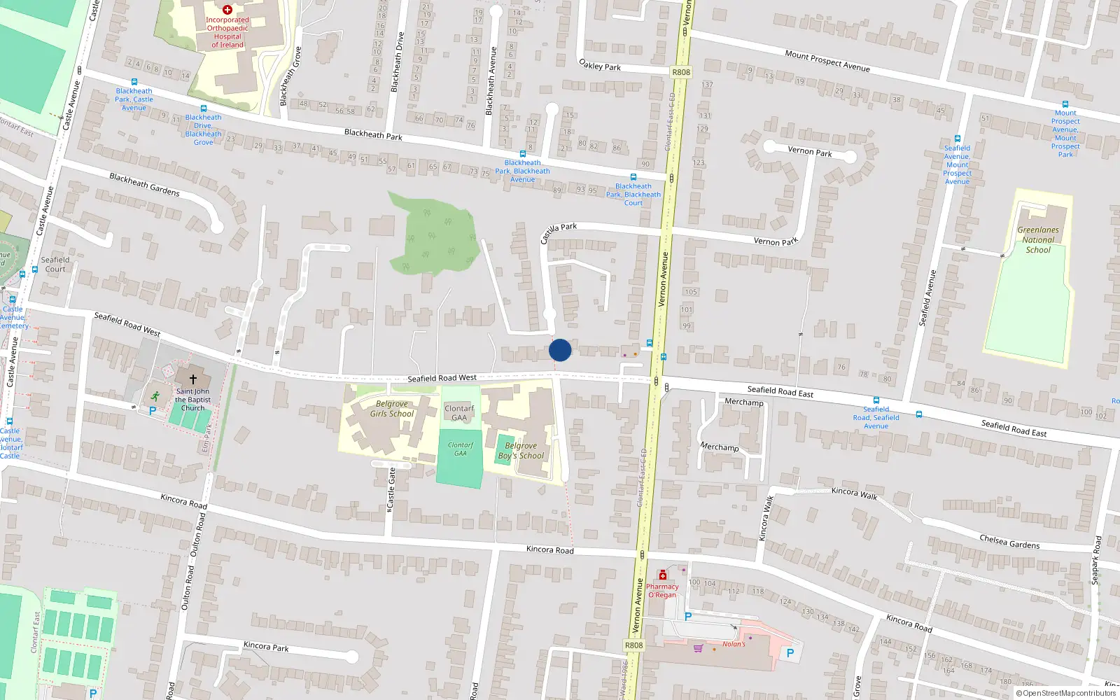 Overhead map showing the location of 46 Seafield Road, Clontarf, Dublin 3