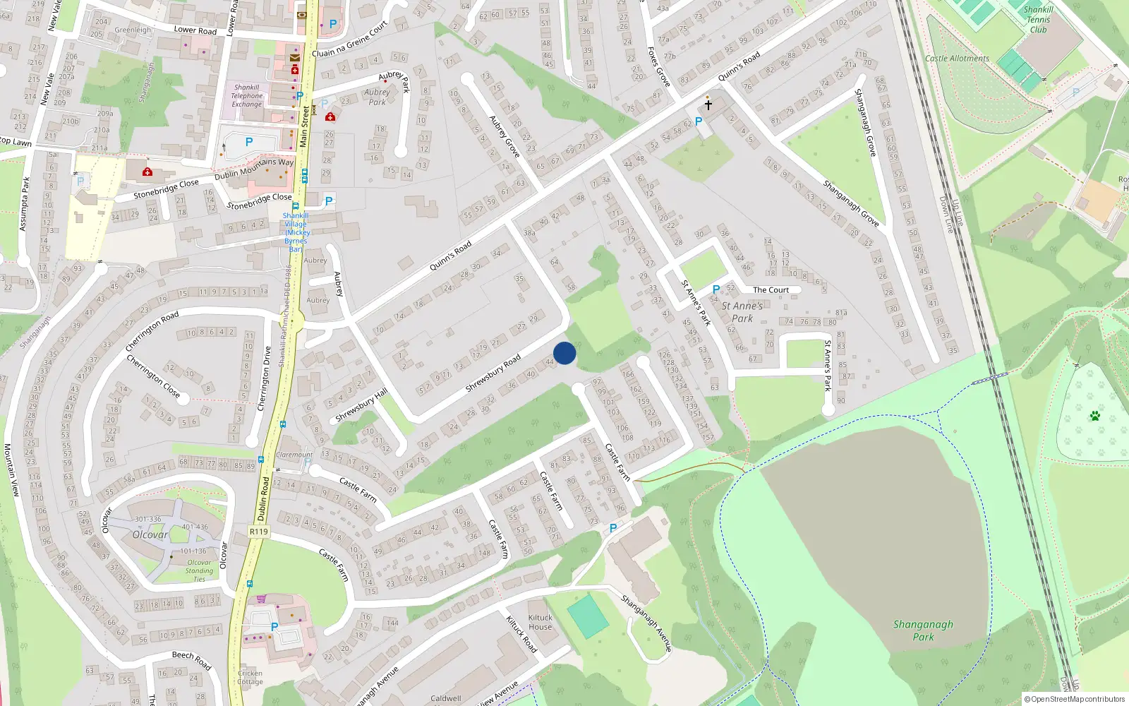 Overhead map showing the location of 46 Shrewsbury Road, Shankill