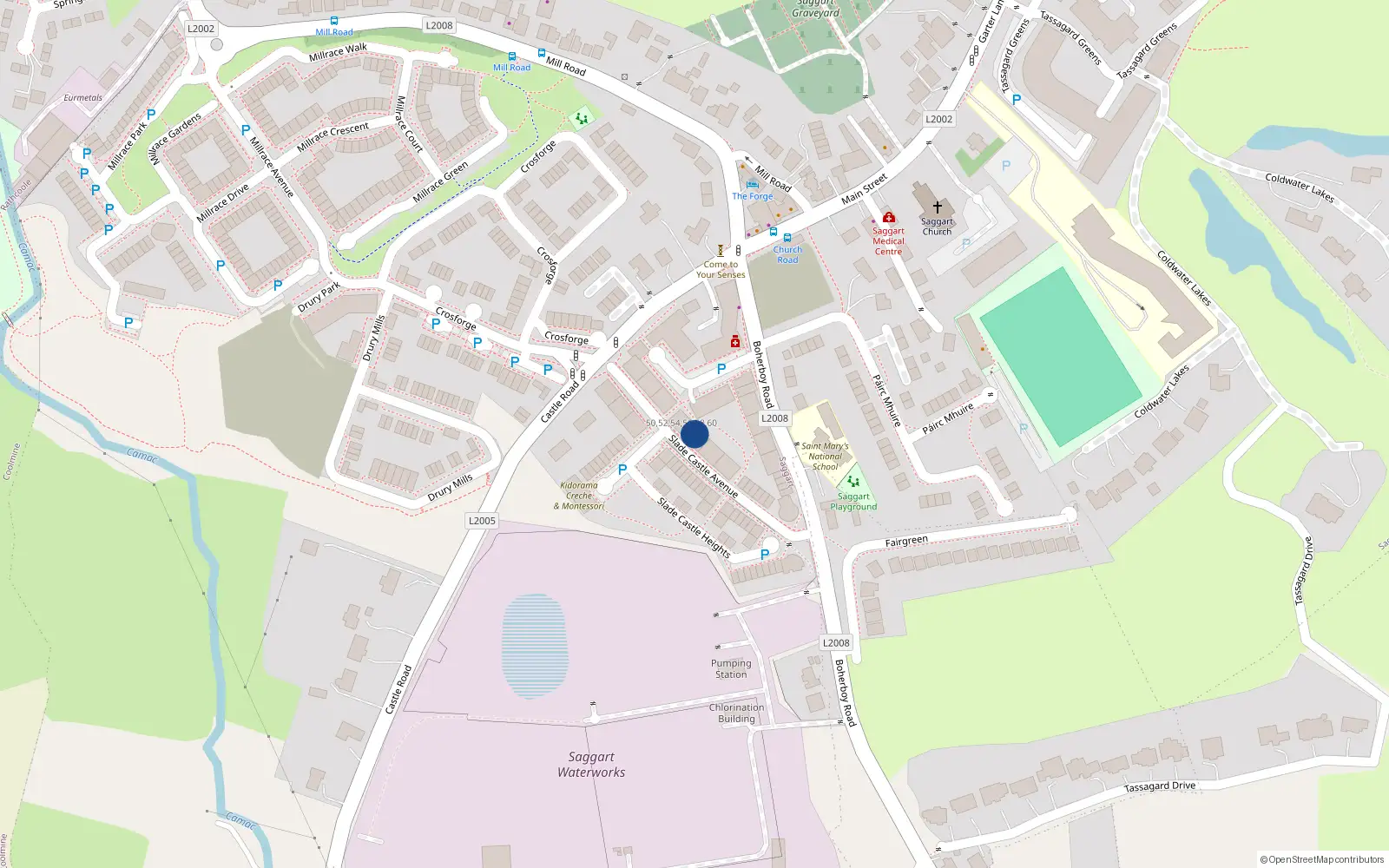 Overhead map showing the location of 46 Slade Castle Avenue, Saggart