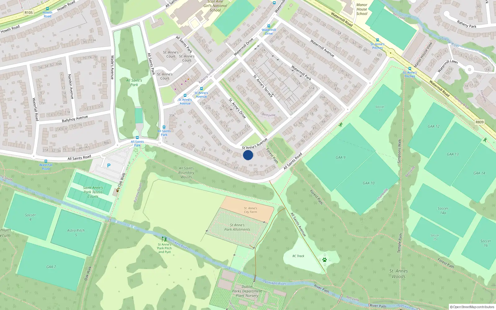 Overhead map showing the location of 46 St. Annes Avenue, Raheny