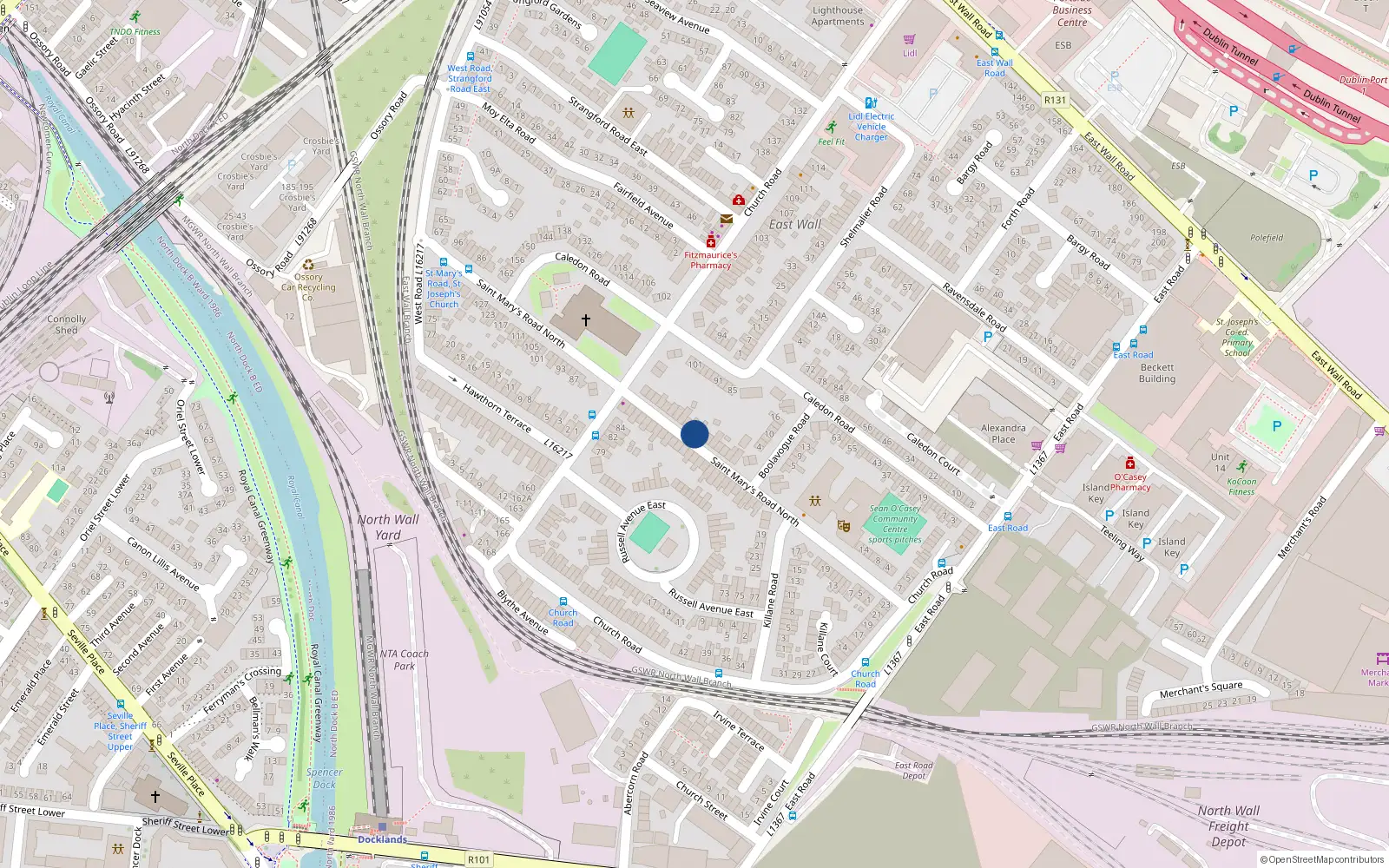 Overhead map showing the location of 46 St Marys Road, East Wall, Dublin 3