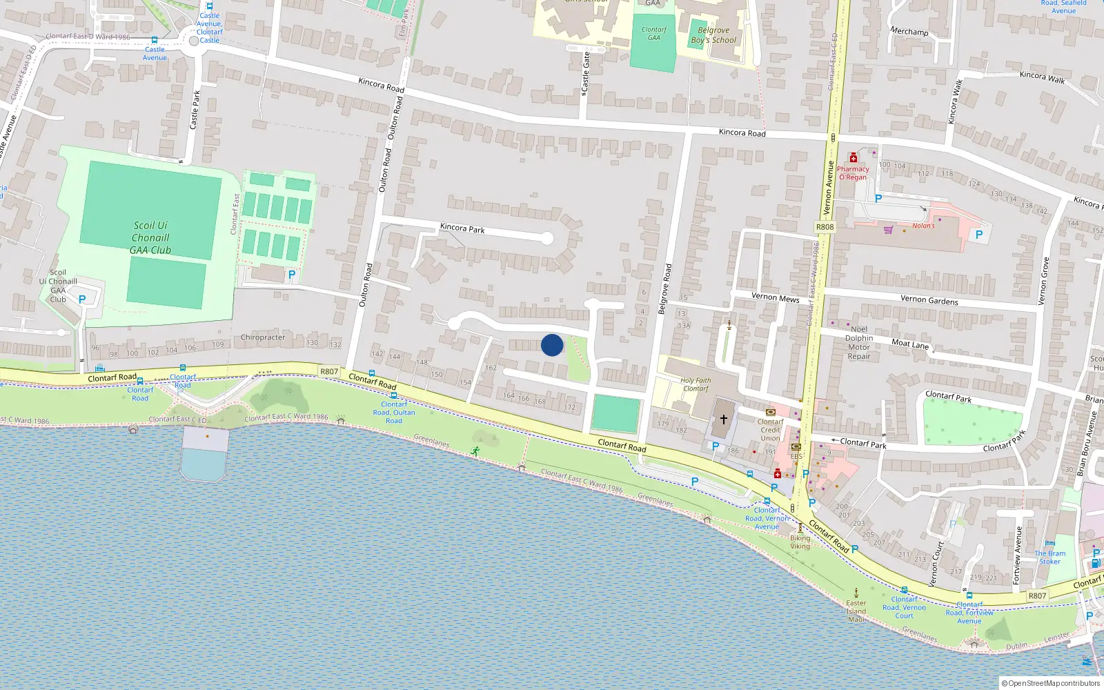 Overhead map showing the location of 46 Summerville, Clontarf, Dublin 3