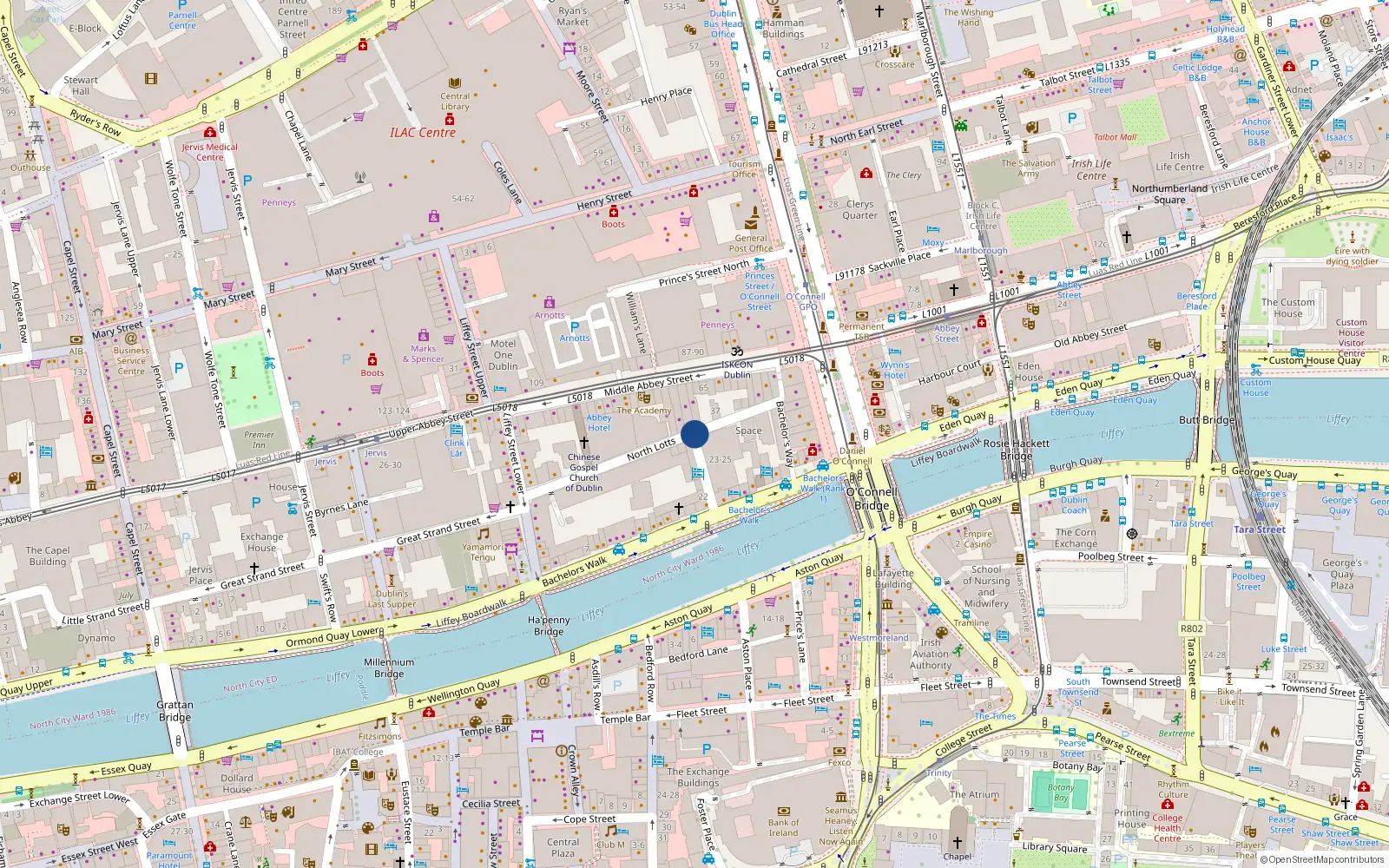 Overhead map showing the location of 46 the Lotts, Bachelors Walk, Dublin 1