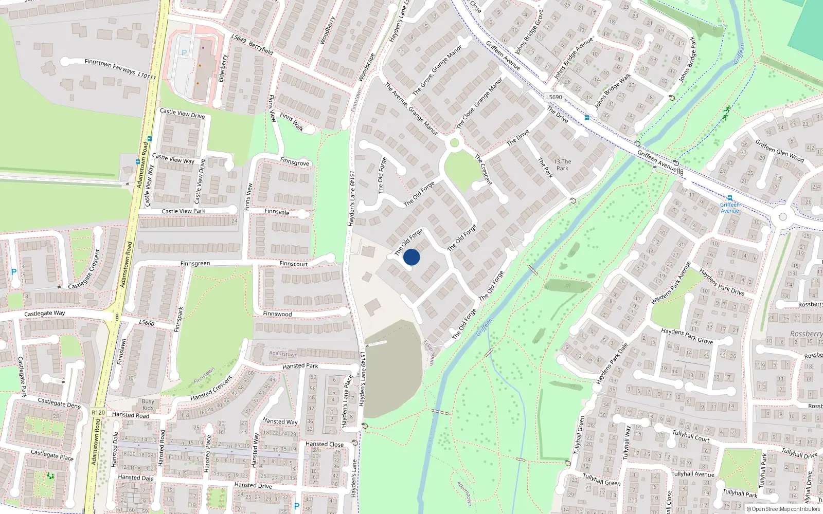 Overhead map showing the location of 46 the Old Forge, Lucan, Dublin